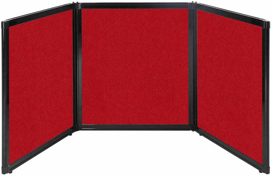 Versare Folding Tabletop Display | 3-Panel Partition | Lightweight Portable Workspace Divider | Red 99" x 36"