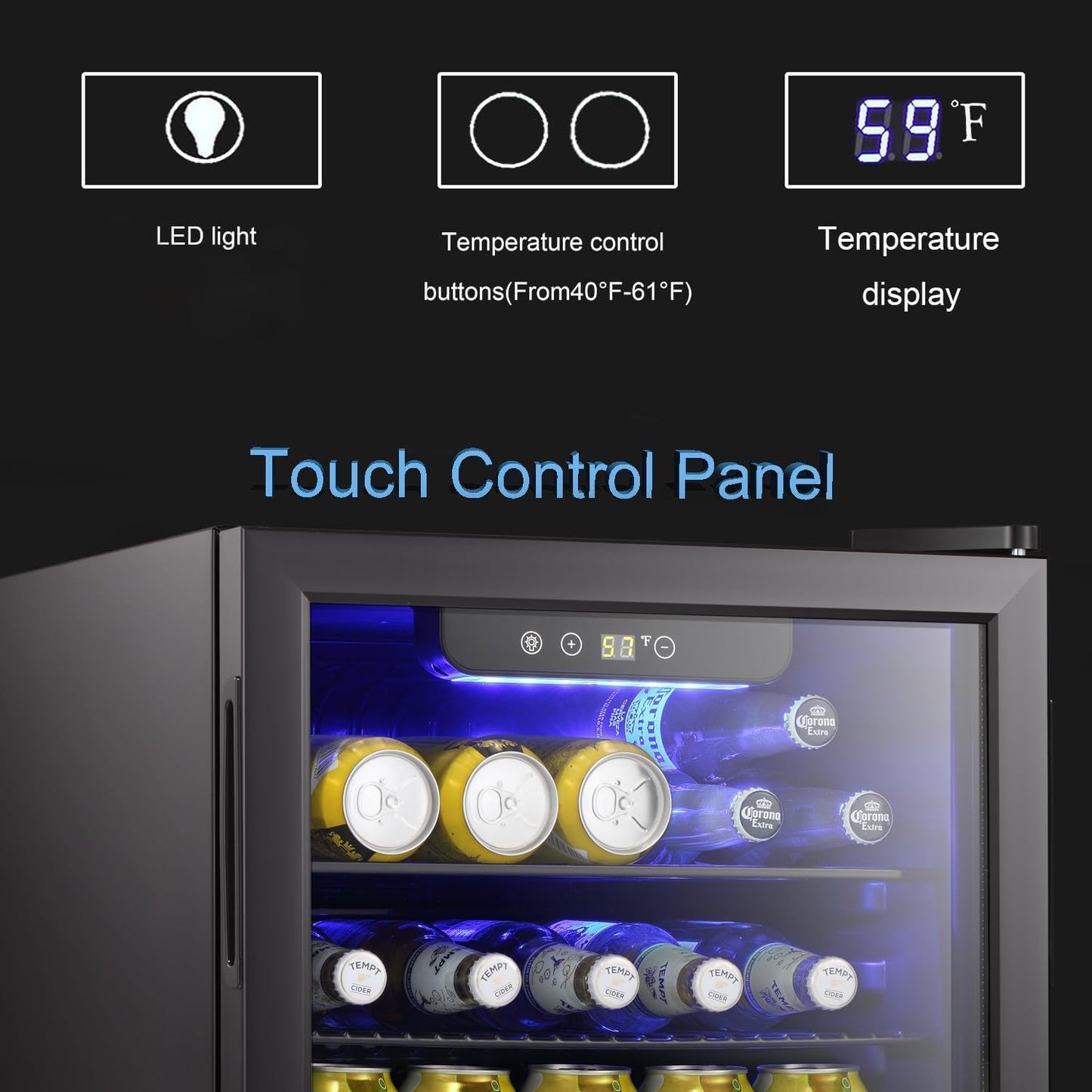 Antarctic Star Beverage Refrigerator Cooler-85 Can Mini Fridge Glass Door for Soda Beer Wine Stainless Steel Glass Door Small Drink Dispenser Digital Display for Home, Office Bar,2.4cu.ft