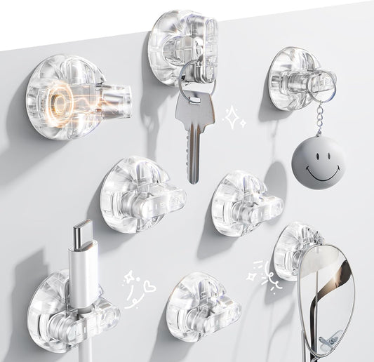 8-Pack Magnetic Cable Clips [1S Snap-On] Cord Holder, LISEN Desk Organizers and Accessories with 4 Extra Strong Adhesive Pads, Wire Organizer for Nightstand, Home, Wall, Car, Desktop,Transparent