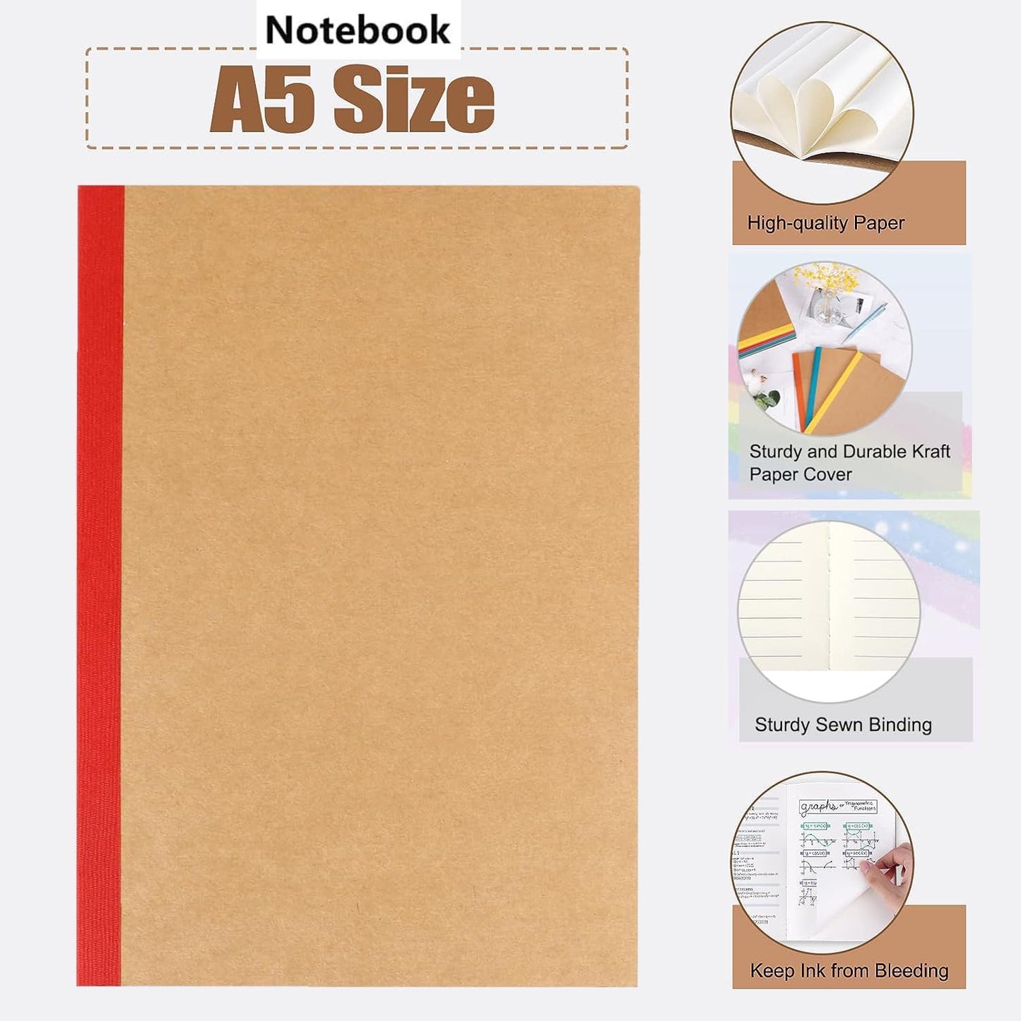 24 Pack A5 Kraft Notebooks Journal Notebook Lined Journal Bulk Writing Diary Subject Notebooks Planner with Thick Paper, 60 Pages, 30 Sheets, 8.3x5.5 inch