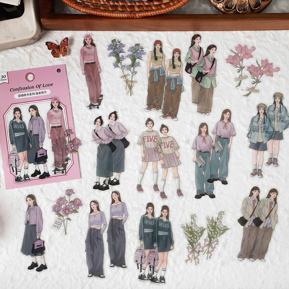 Alideco 120pcs Scrapbook Stickers Set Kawaii Vintage Fashion Girl People Stickers for Journaling Scrapbooking Junk Journal Crafts Embelishment Decoration Diary (langmanjiangzhi)