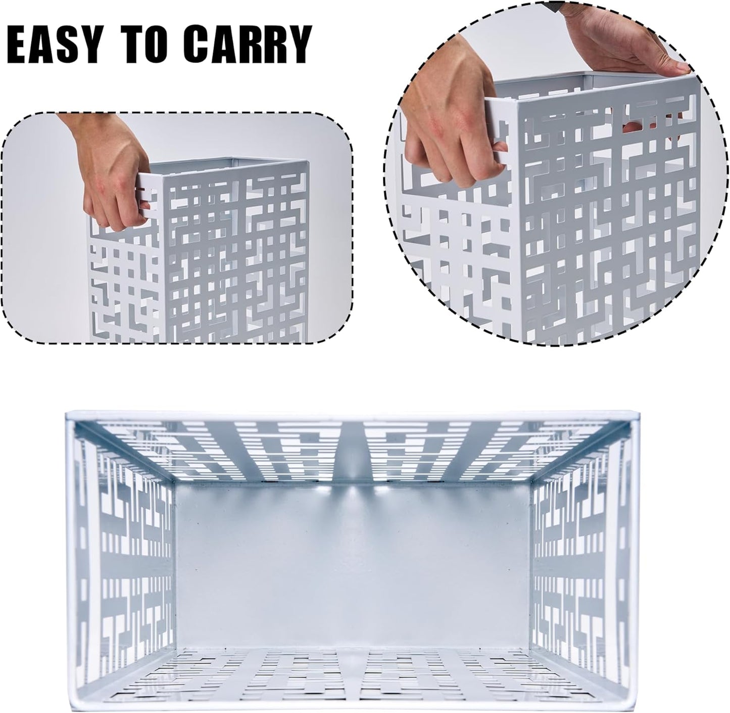 Umbrella Holder Stand for Entryway, Square Metal Umbrella Rack, Freestanding Rectangular Hollow Rack for Home Office, 16 x 10 x 5 Inch, White