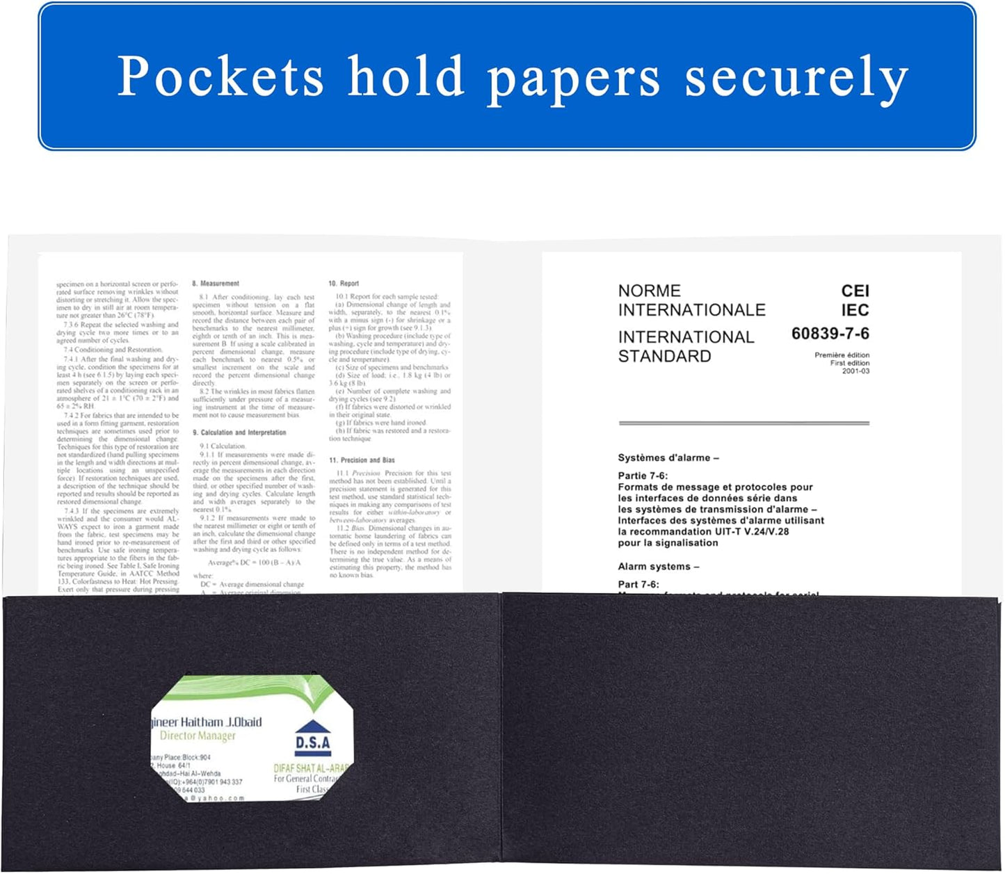 Zzrywuty 50 Packs Two Pocket File Folders with Business Card Slot,Textured Paper,Letter Size,Holds 100 Sheets for School,Office,Business,Black