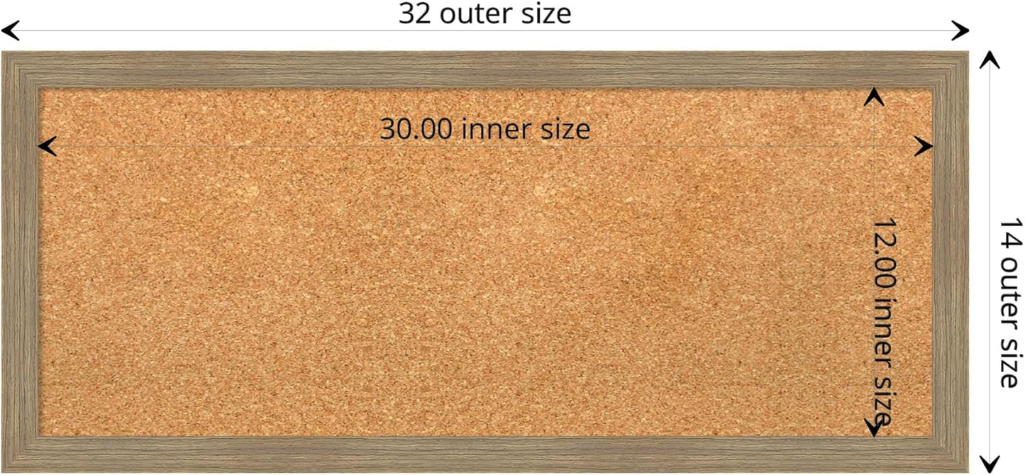 Amanti Art Natural Cork Board for Wall, 14x32 Vision Board with Brown Wood Frame, Medium Corkboard Office Decor for Home Organization, Casual Corkboard Pinboard to display items for home organization