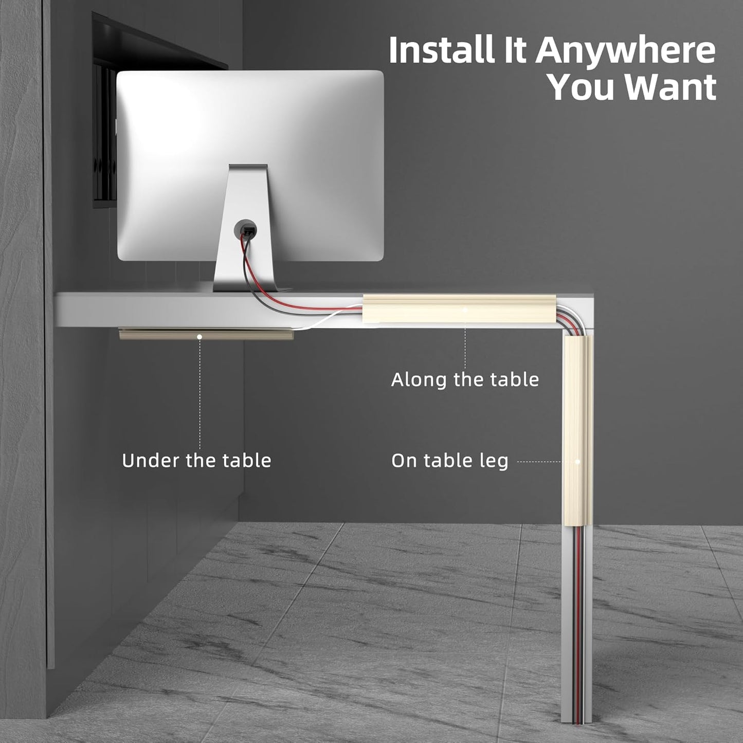 YECAYE 94.2 in Cable Management Under Desk,Easy Install Adhesive Mount Cord Hider,Cord Organizer,Wire Management,Wire Hider for Office Organization,Child & Pet Proof,Beige