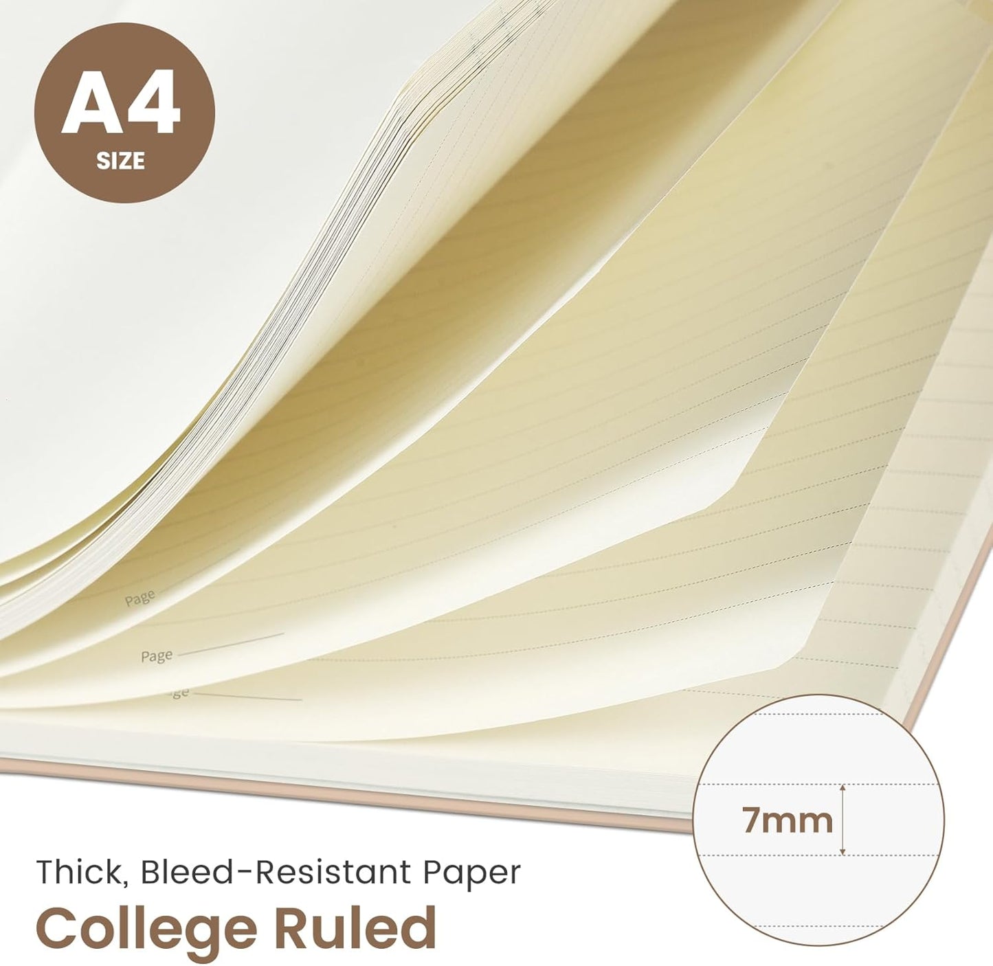 Taja Spiral Lined Notebook, 8.5"x11" Notebooks for Work, Large A4 Journal for Women & Men, College Ruled Journaling Notebook for Writing, Plastic Cover Spiral Journal, Khaki