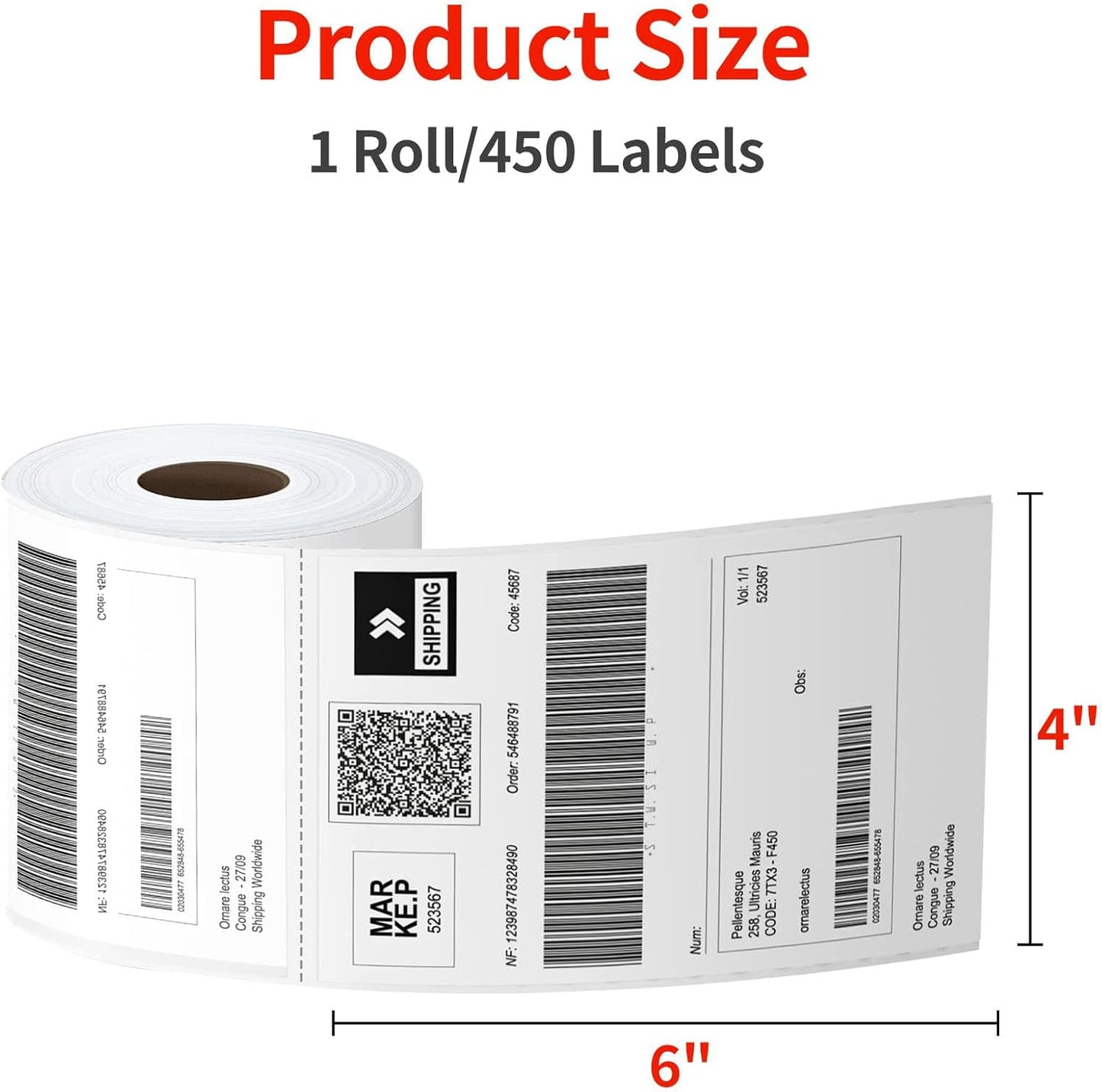 Direct Thermal Labels 4x6-450 Labels/Roll, Thermal Shipping Labels for Zebra 2844 ZP-450 ZP-500 ZP-505,10 Rolls,4500 Labels(NOT for DYMO)
