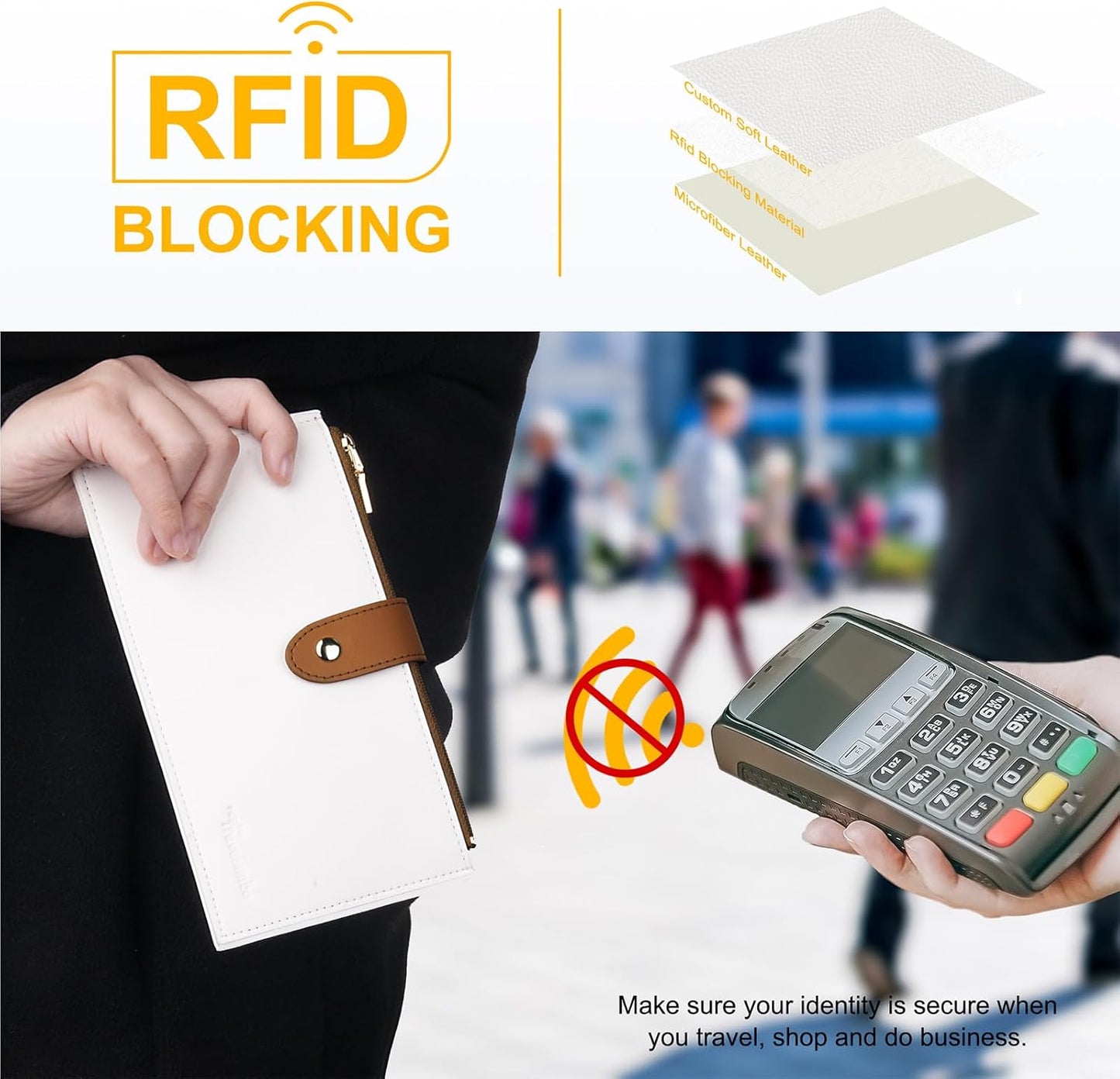 Travelambo RFID Wallet Women Large Size Bifold Multi Card Wallet Case with Zipper Pocke Credit Card Holder for Women