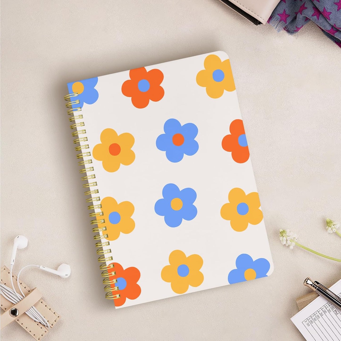 Cute Spiral Notebook journal B5 Aesthetic Pretty Design for Women Girls Kawaii with Pocket, 10 x 7.2 inch, Lined, Color Flowers