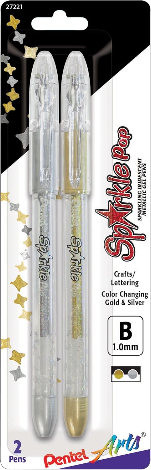 Pentel Arts Sparkle Pop Metallic Gel Pen, 1.0mm Bold Line, Gold & Silver Ink, 2 Count (Pack of 1) (K91PABPXZ)