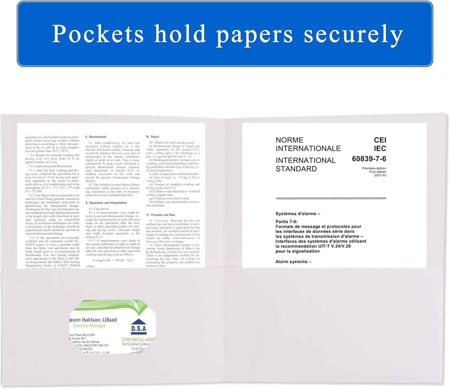 Zzrywuty 50 Packs Two Pocket File Folders with Business Card Slot,Textured Paper,Letter Size,Holds 100 Sheets for School,Office,Business,White