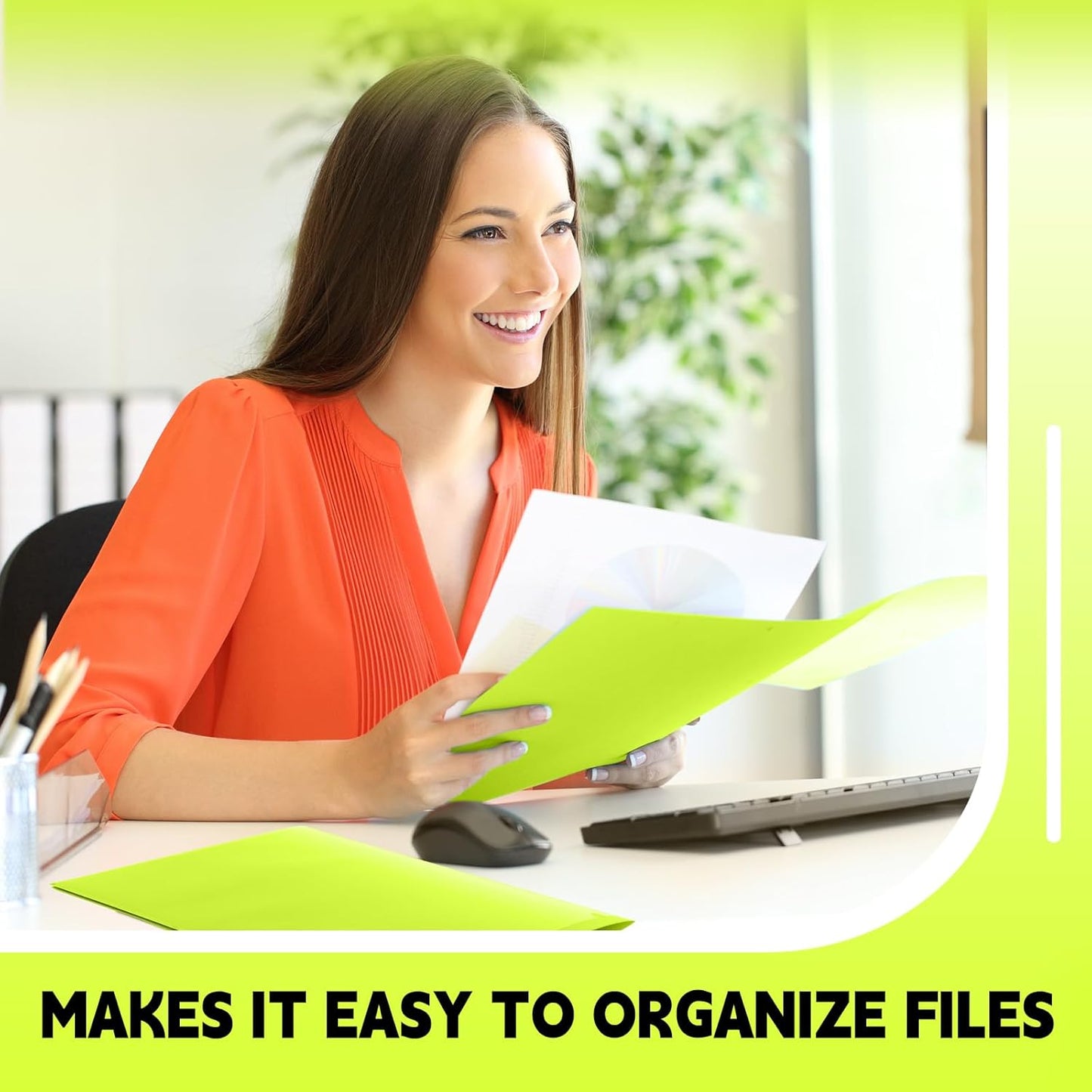 Gueevin 72 Pcs Two Pocket Folders Bulk Plastic File Folder with 2 Pockets Letter Size Paper Heavy Duty Durable Portfolios Case for Home Office School Business 11.61 x 9.45 Inch (Fluorescent Green)