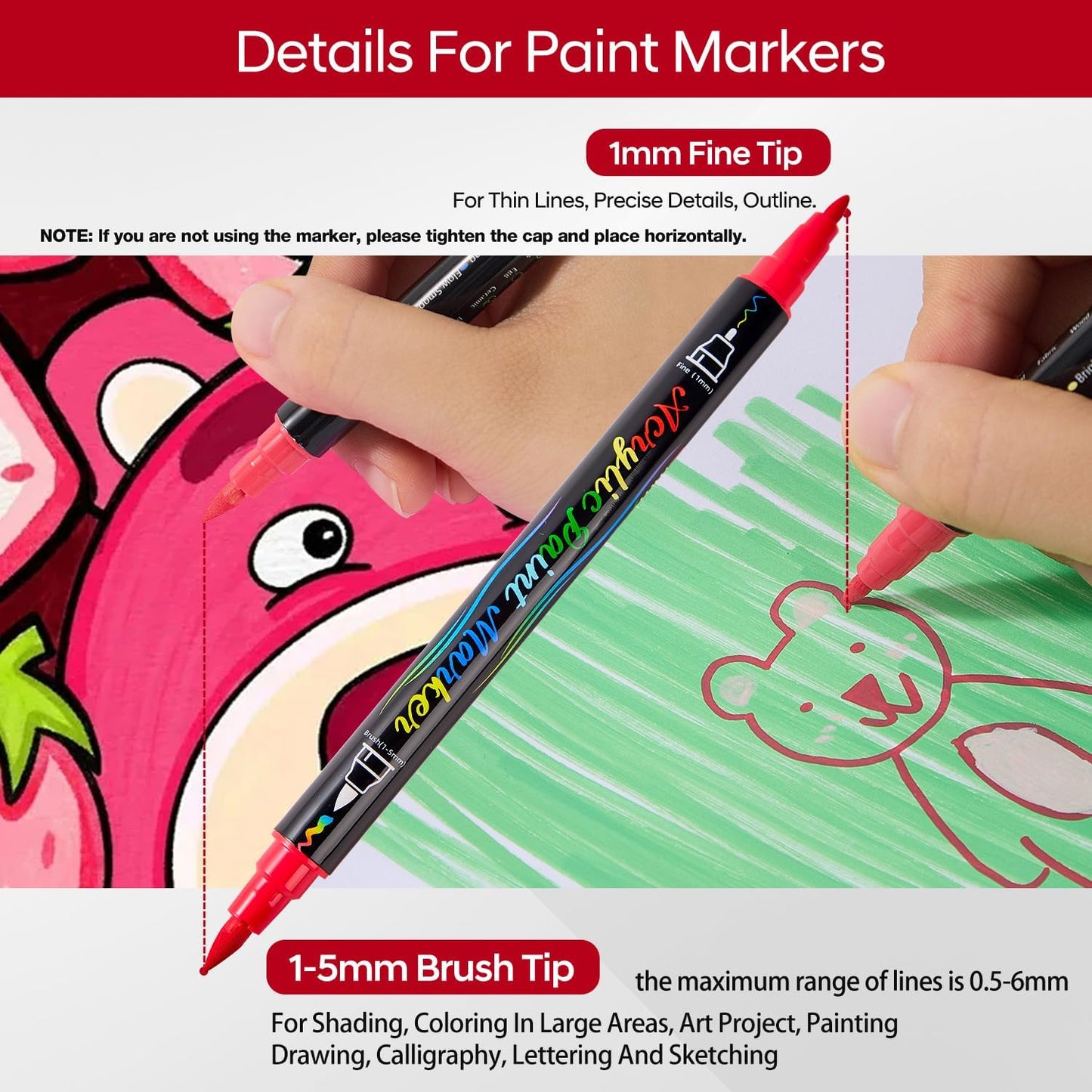 48 Colors Acrylic Markers,Dual Tip Acrylic Paint Markers with Fine Tip and Brush Tip,Acrylic Paint Pens for Rock Painting,Fabric,Crafts,Wood,Glass,Canvas,Plastic,Scrapbook,Art Supplies