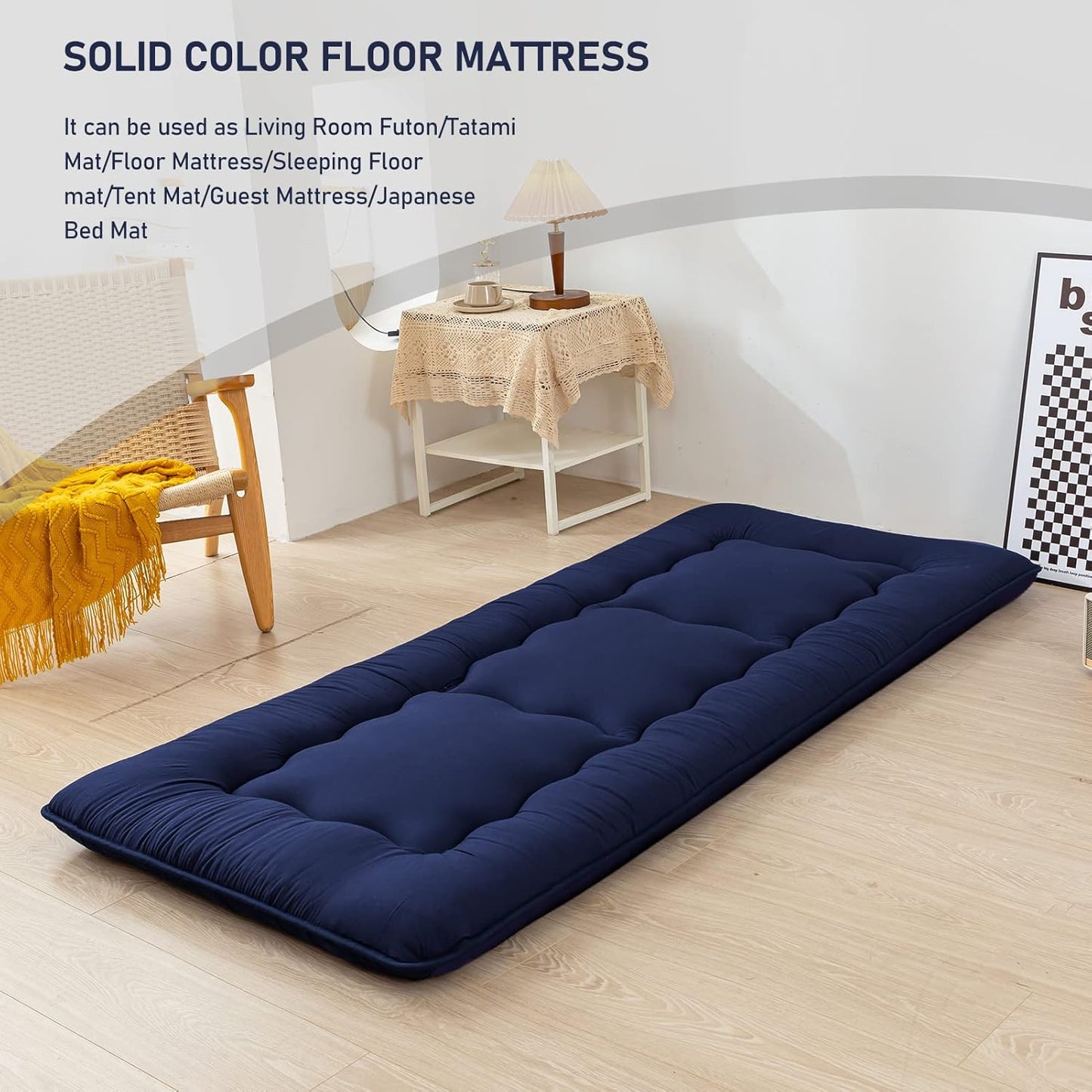 MAXYOYO Cot Japanese Floor Futon Mattress, Single Size Tatami Mat Sleeping Pad Foldable Roll Up Boys Girls Narrow Mattress Kids Lounger Pillow Bed