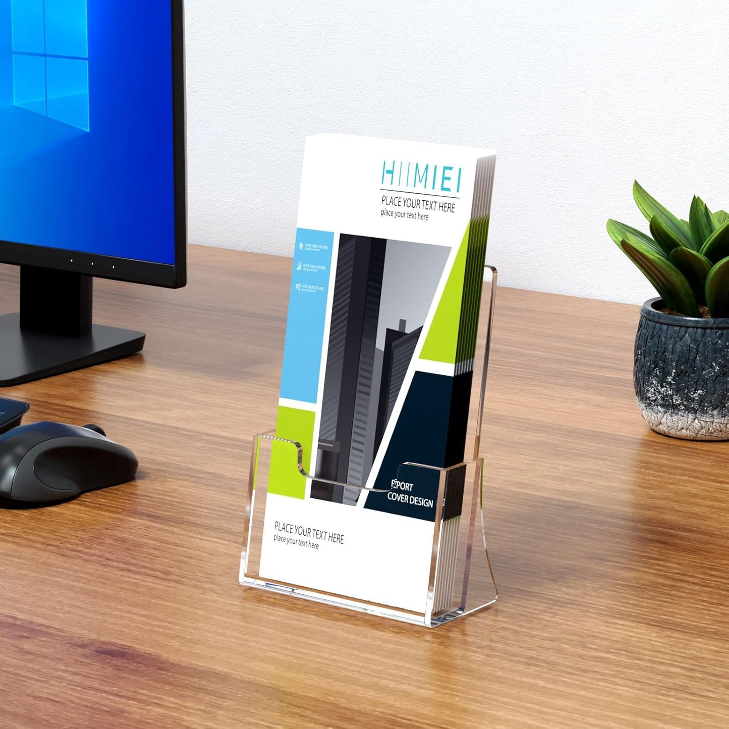 HIIMIEI Brochure Holder 8.5 x 5.5 inches, Acrylic Flyer Holder with 6 Pack, Plastic Stands for Displaying Magazines, Pamphlets, Literature, Brochures, Booklets, Menu