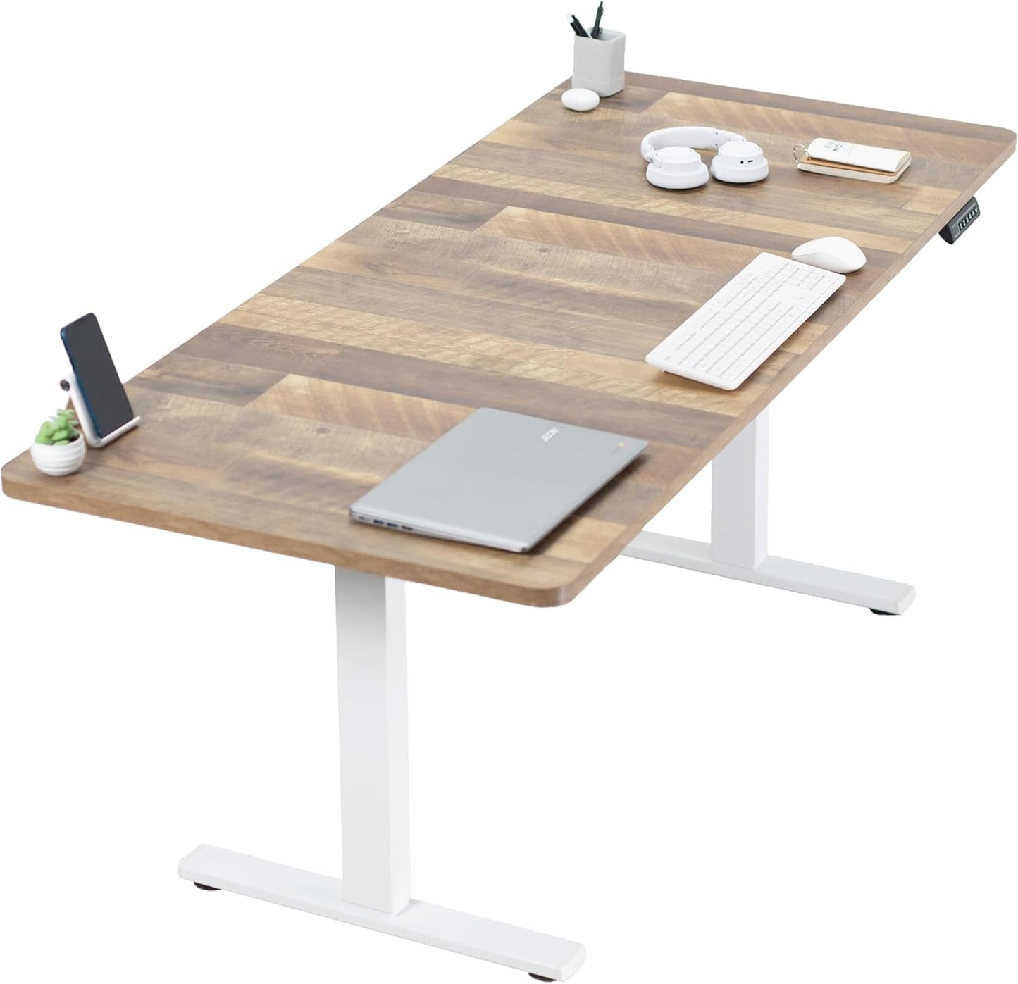 VIVO Electric 71 x 30 in Standing Desk, Memory Height Adjustment, 1B Series, Reclaimed Wood Top White Frame, DESK-KIT-1W7P