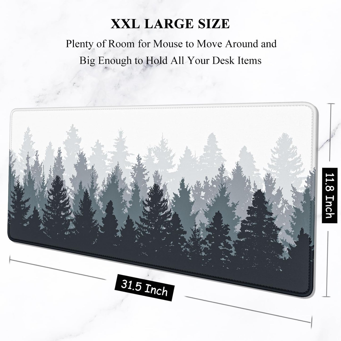 Auhoahsil Large Mouse Pad, XXL Gaming Mousepad, Desk Mat for Desktop, Thick Rubber, Big & Long Size, Stitched Edges, Full Desk Pad for Laptop & Computer, Extended 31.5 x 11.8 in, Ink Misty Forest