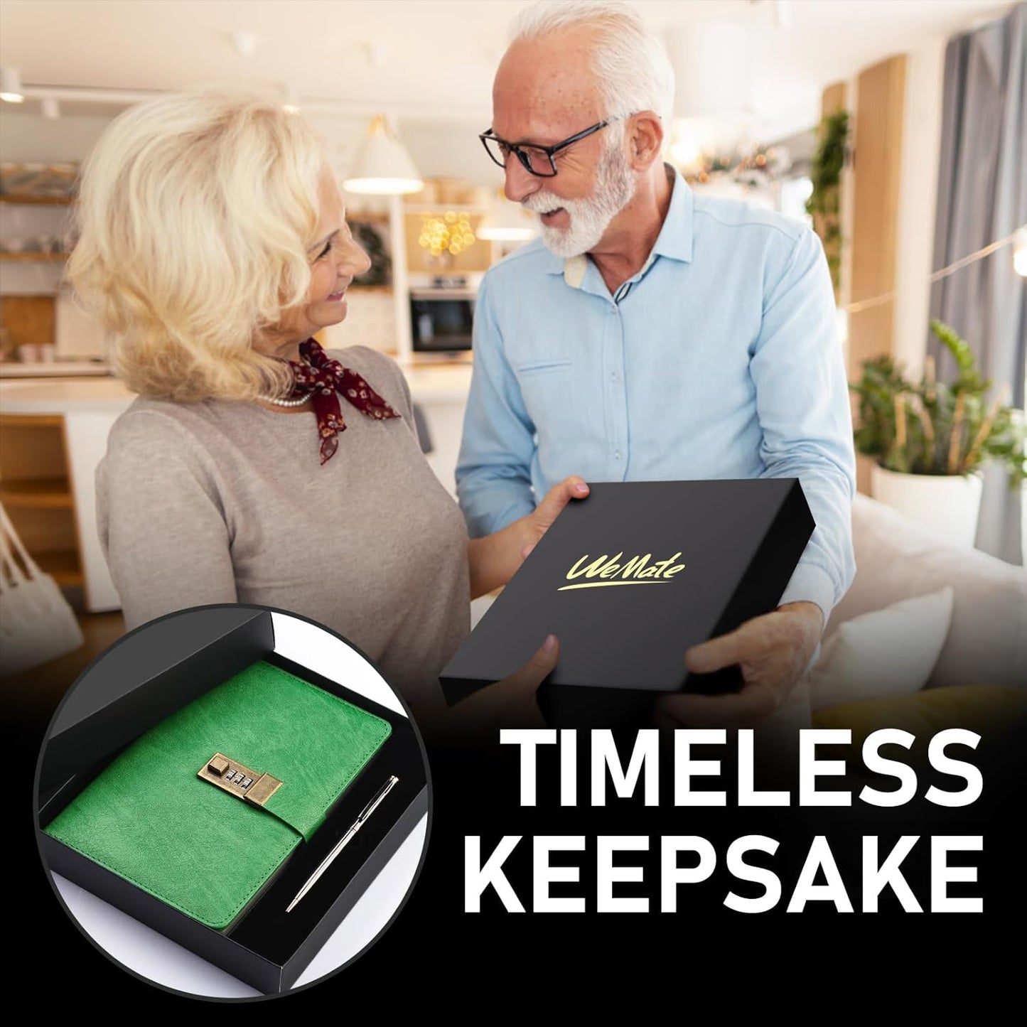 WEMATE Diary with Lock, A5 PU Leather Journal with Lock 240 Pages, Vintage Lock Journal Password Protected Notebook with Pen & Gift Box, Lock Diary Planner Organizer for Men and Women, 8.6x5.8in