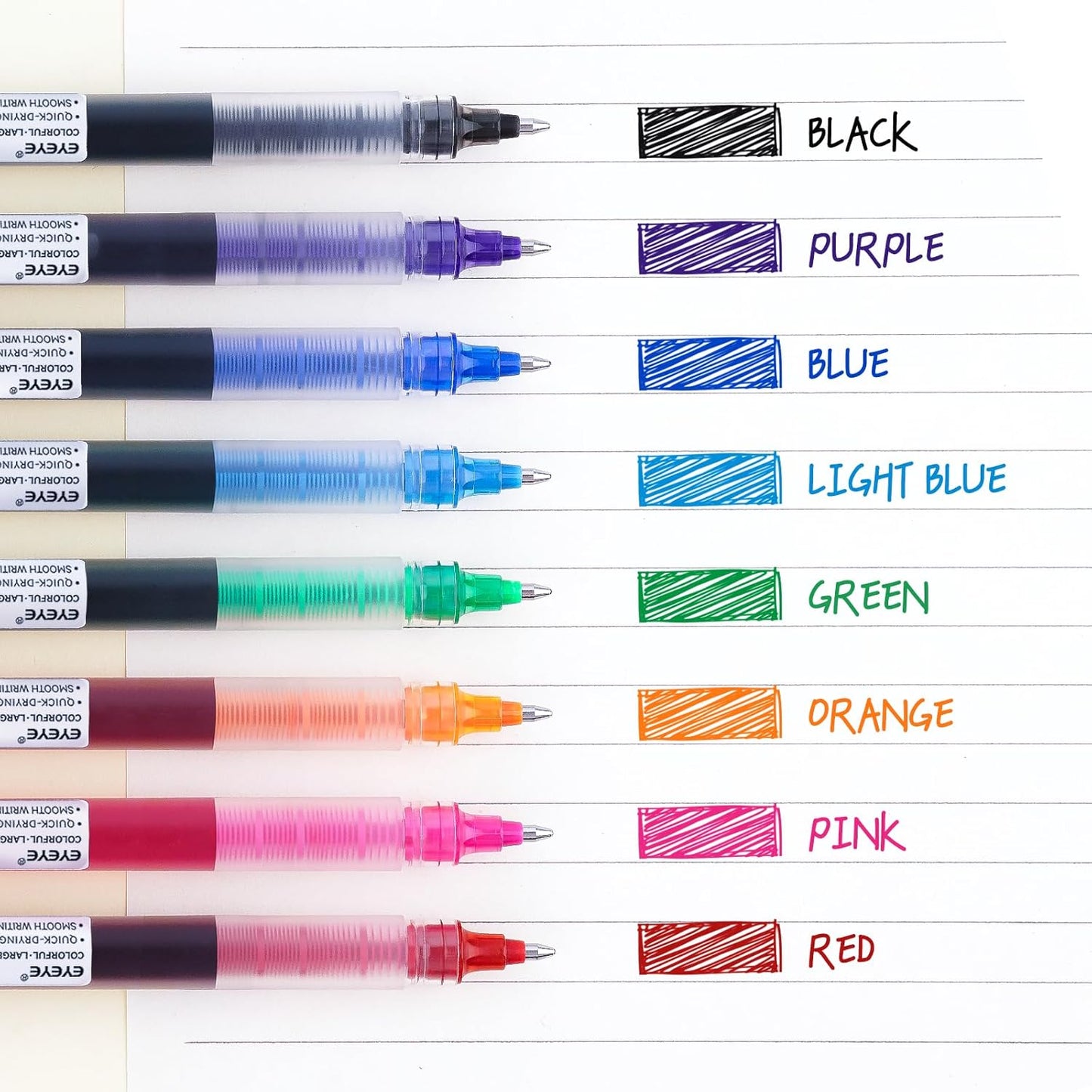EYEYE 8 Assorted Colors 1.0mm Rollerball Pens, Multicolor Bold Point Pen Quick Dry, Liquid Ink Pen Fine Point Smooth Writing Pens for Journaling, Note Taking, Office, School, Doodling & Gifts