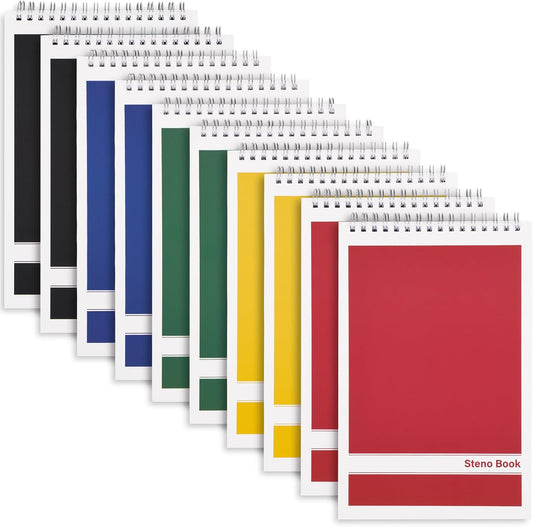 LABUK Steno Pads 6x9in10 Pack, Top Spiral Steno Notebooks, 80 Sheets Note Pads Assorted Color Gregg Rule for School, University, College, Work, Office