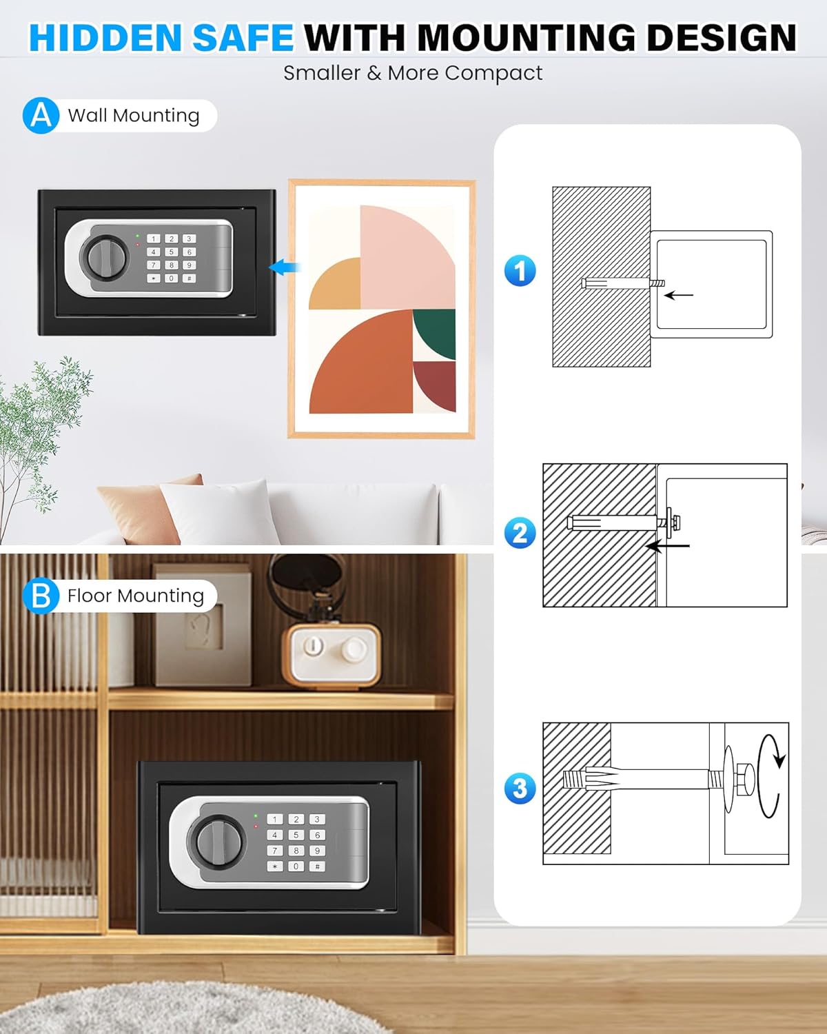 [UPGRADED] Small Safe Box for Home, 0.30 Cuft Mini Safes with Fireproof Waterproof Bag, Digital Money Safe with Programmable Keypad Spare Keys, Security Cash Box for Money Valuables