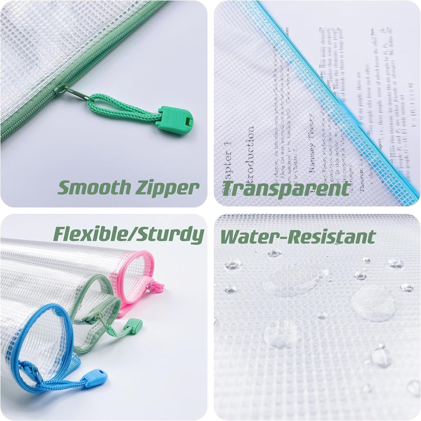 Oaimyy-20 PCS-5" x 7"-Mesh Zipper Pouch, Plastic Zip File Folders Puzzle Bags for Organizing,Office Supplies,Travel,Home Storage,Color