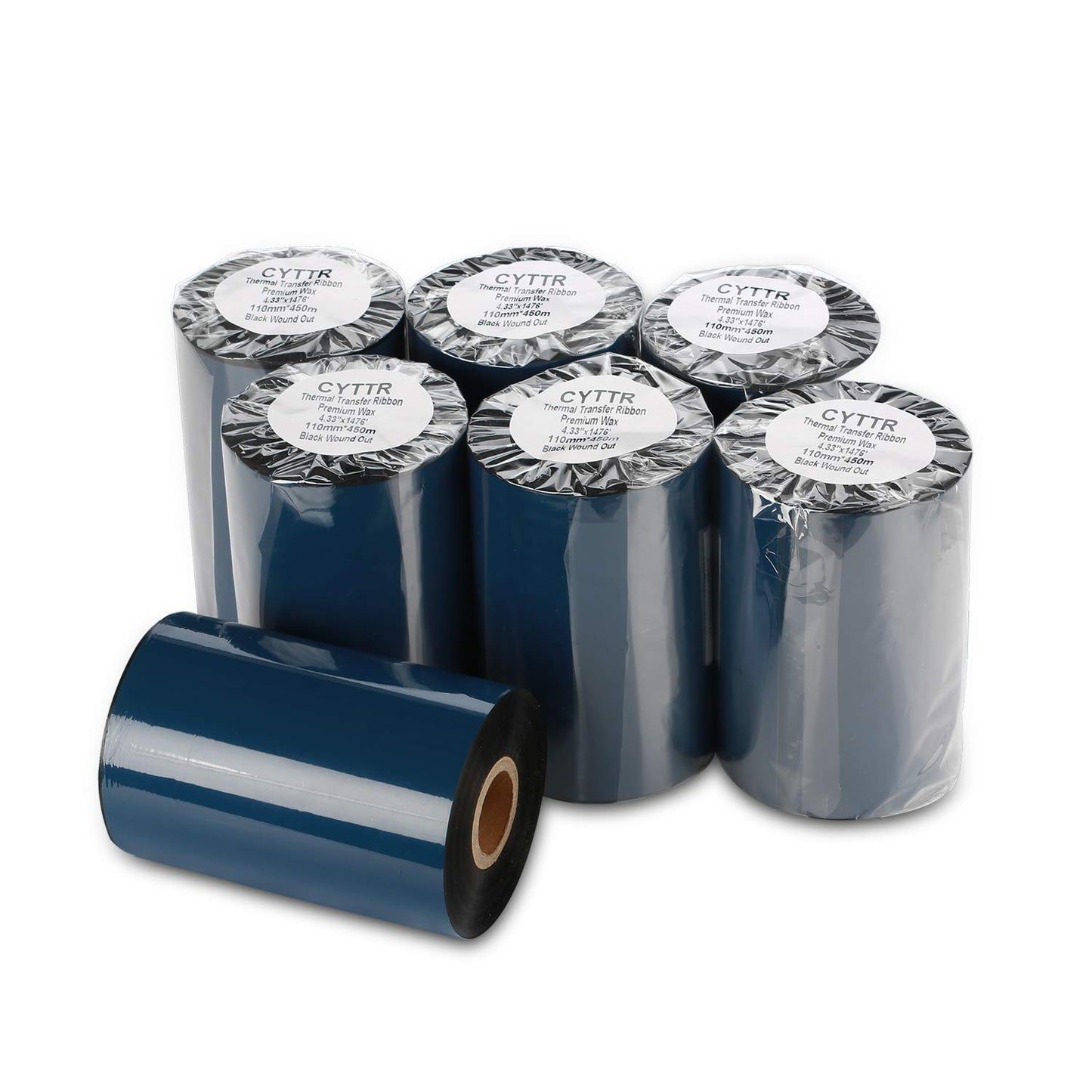 Thermal Transfer Ribbon - Premium Wax Printer Ribbon 1" Core Ink Out- 1 Roll (4.33" x 1476') 110mm450m for Zebra ZT410,ZT420,ZT610,105SL,110*i4,140*i4,zt230,Godex ez2300,Citizen s700