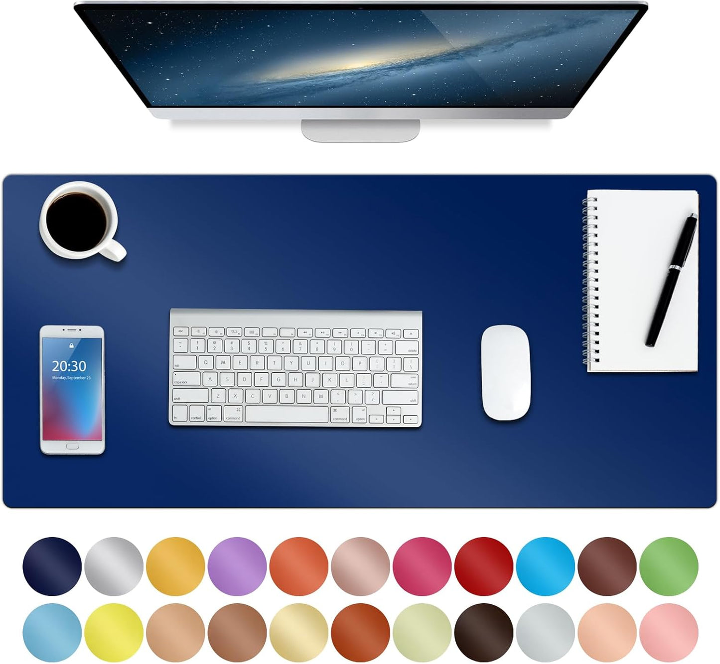 Boutilon Leather Desk Pad Protector,Non-Slip Mouse Pad,Laptop Desk Pad,Office Mouse Mat,Waterproof Leather Desk Blotter,Desk Writing Pad for Office and Home (S-Navy,24"x 14")