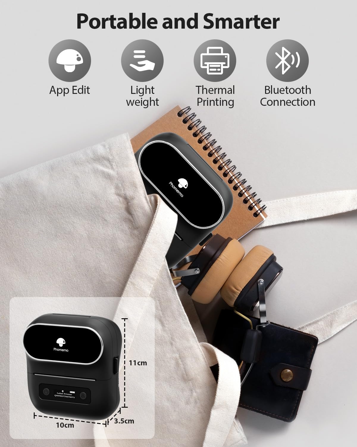 Phomemo Label Maker,M220 Label Printer,3 Inch Bluetooth Thermal Label Maker Machine with 6000+ Icons,700+ Templates,400+ Fonts,for Kids School Items,Small Business,Large Sticker