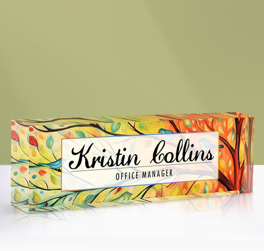 Custom Name Plate for Desk, Acrylic Office Decor For Women Men, Personalized Office Desk Accessories, Teacher Employee Appreciation Gifts For Social Worker Boss Coworkers (Birds)