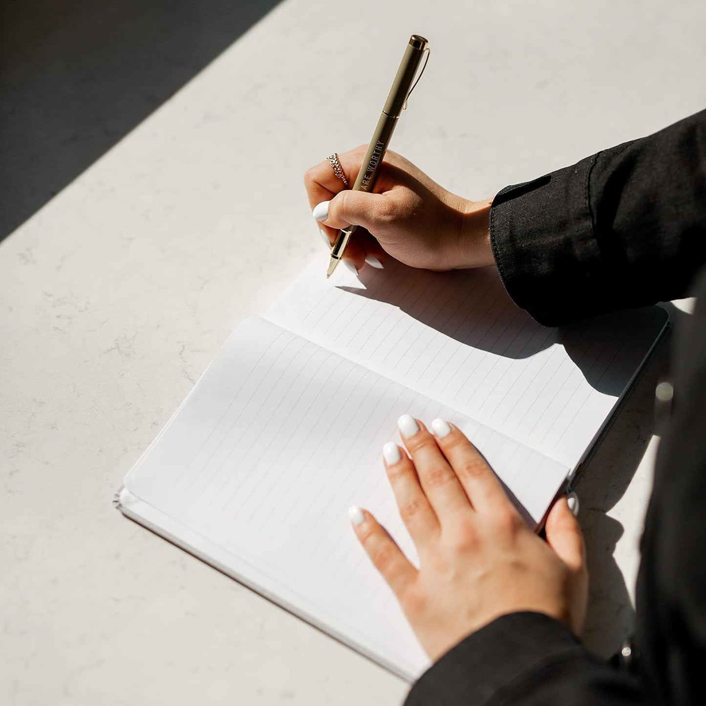 Sweet Water Decor Dream Plan Do Motivational Journal - Grey Fabric Journal with Rose Gold Details and Ribbon Bookmark - Motivational Notebook Inspirational Lined Journal for Work and School