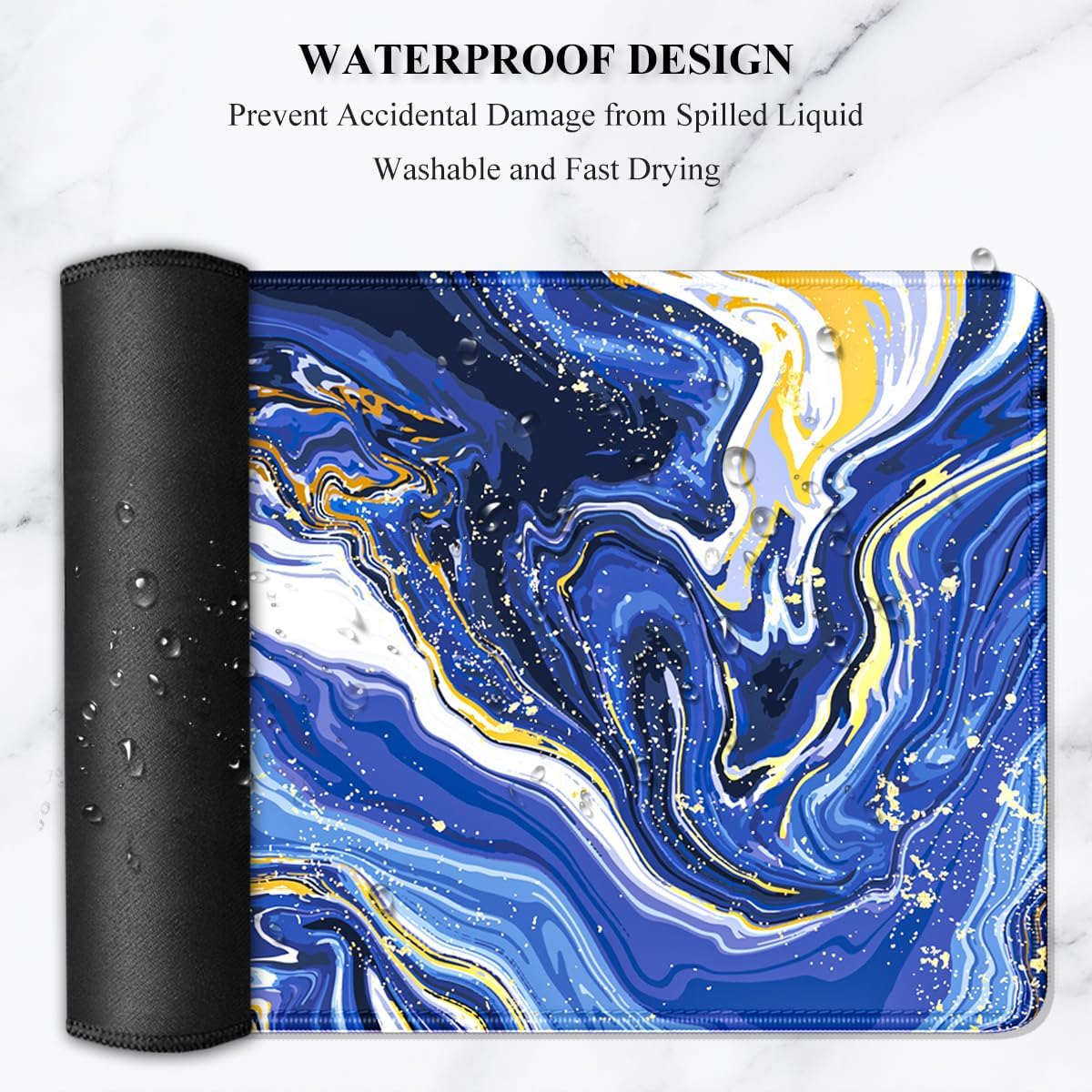 Auhoahsil Large Mouse Pad, XXL Gaming Mousepad, Desk Mat for Desktop, Thick Rubber, Big & Long Size, Stitched Edges, Full Desk Pad for Laptop & Computer, Extended 31.5 x 11.8 in, Navy Marble