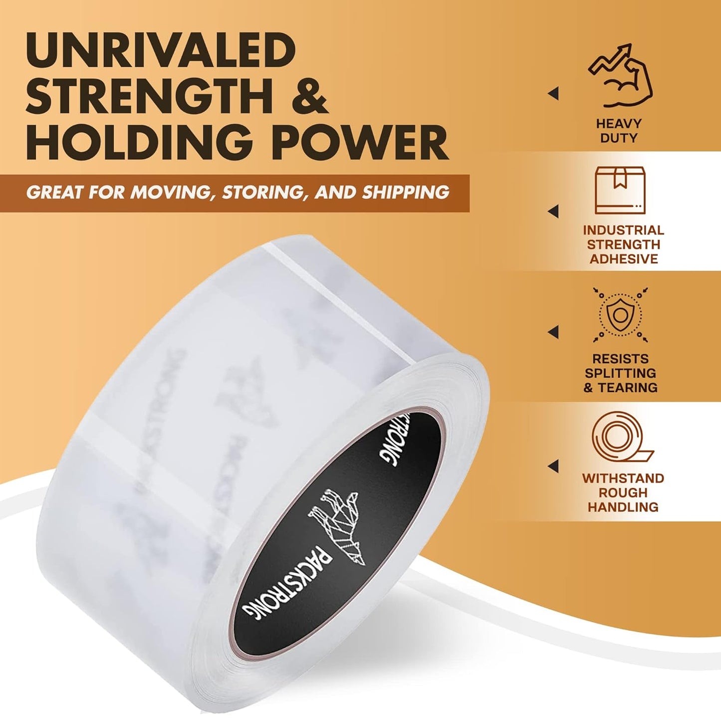 Packstrong Industrial Grade Clear Packing Tape 6 Rolls - Extra Strong - 110 Yards per Roll - 2" Wide x 3.1 mil Thick, Acrylic Adhesive Heavy Duty Tape for Box Office Moving Packaging Shipping