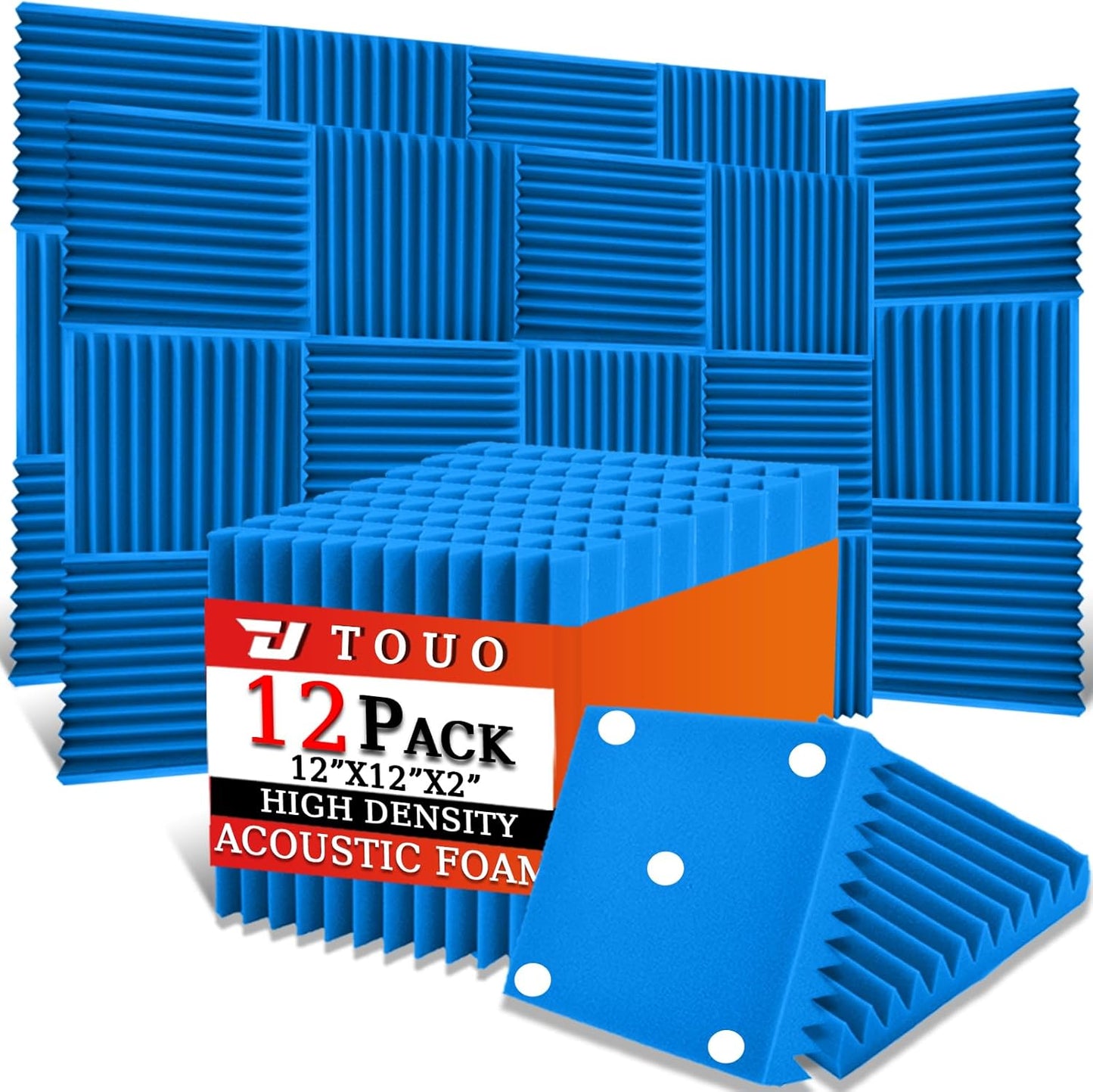 12 Pack Acoustic Panels – Sound Proof Foam Panels for Wall 12"x12"x2", Flame Retardant Wedge Acoustic Foam, High-Density Sound Absorbing Panels for Home Studio(Blue, 2" Thick 12 Pack)