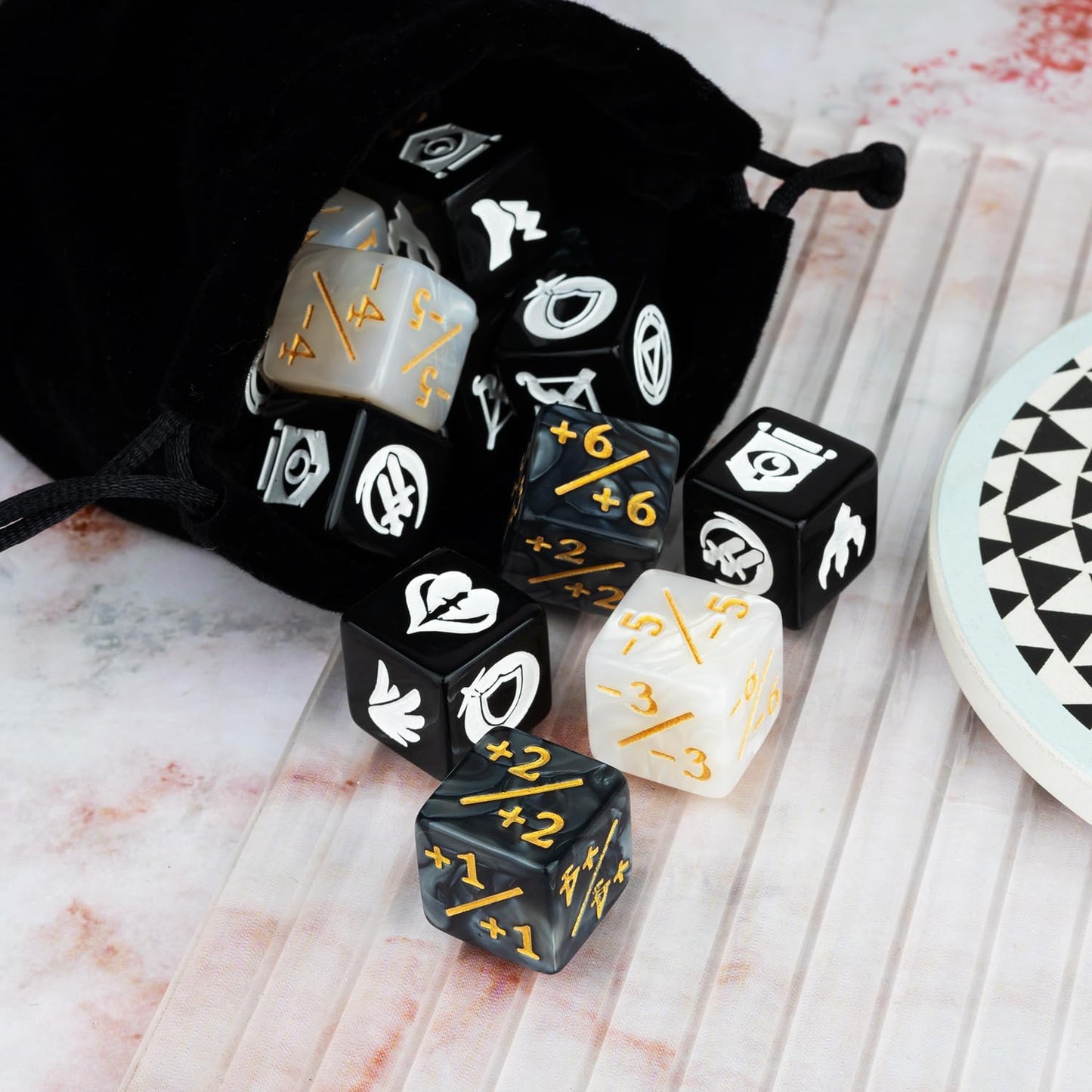 48 Pieces MTG Dice Counters Icon Abilities Keywords Counter Plus 1 Life Buff Tokens Dice Set for TCG Magic Cards Game Accessories, Black