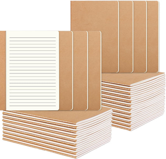 48 Pack Lined Journal Notebook Kraft Brown Cover Lined Notebooks for Travelers, Students, Office - Composition Notebook Subject Notebooks - A5 Size, 8.26”x5.5”, 64 Lined Pages/32 Sheets