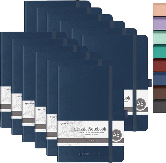 Hardcover Lined Bullet Dotted Journal Notebook, A5 140 192 Pages 100 120Gsm Paper College ruled for School,Work,Travel,and Daily Planning，5.7''*8.3'' (12, Navy, A5 Lined)