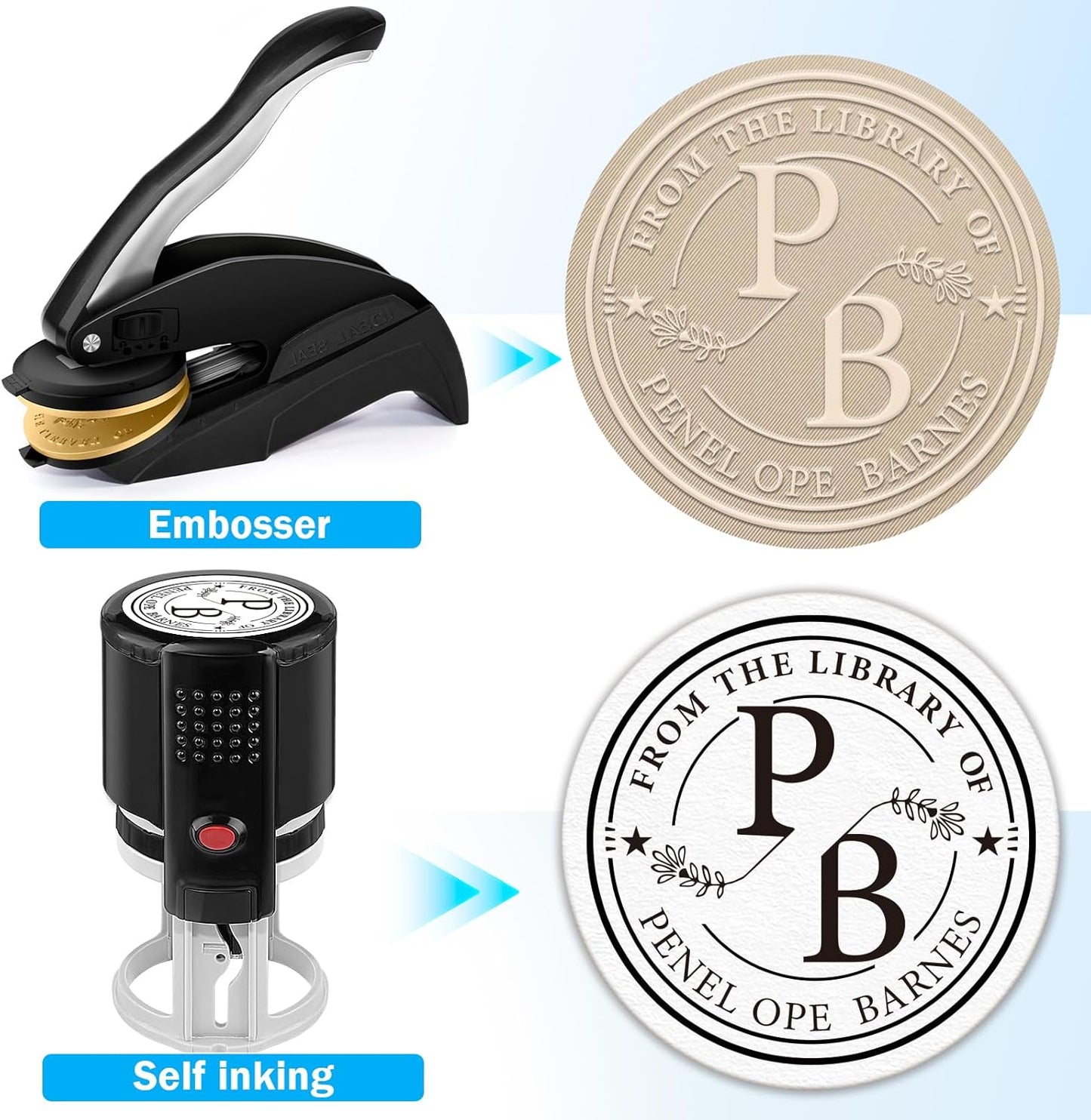 Custom Book Embosser | Personalized Library Embosser | Initials Stamp | from The Library of Self Ink Stamps(Initials 4)