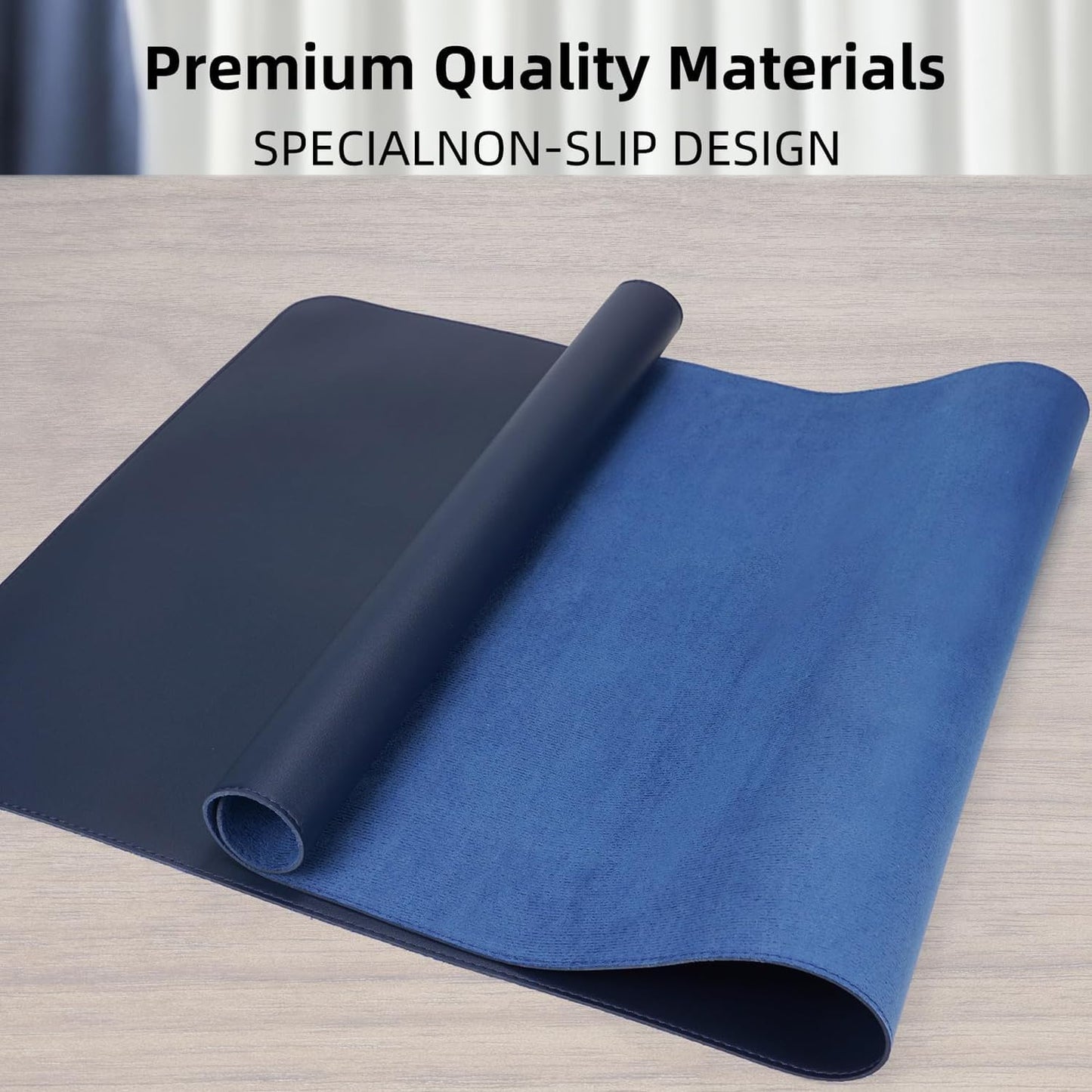 Leather Desk Pad Protector Large Mouse Pad, Stitched Locking Edge Laptop Computer Desk Mat Blotter, Non-Slip Waterproof Durable Writing Pad for Office and Home (Dark Blue, 80 x 40cm)