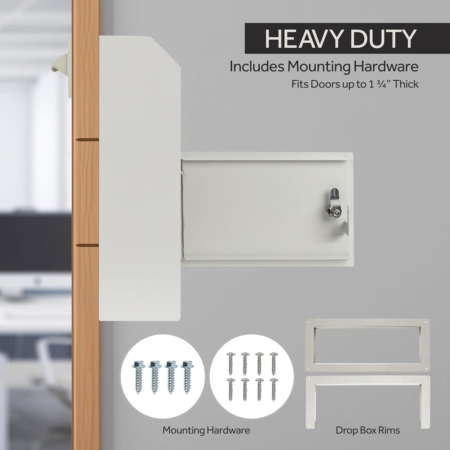 Through-The-Door Drop Box Deposit Safe 12 x 6 x 15 - Heavy Duty Steel Mailbox with Lock for Receiving Mail, Checks, Letters, Cash and More for Home, Office and Commercial Use (D500) (Gray)