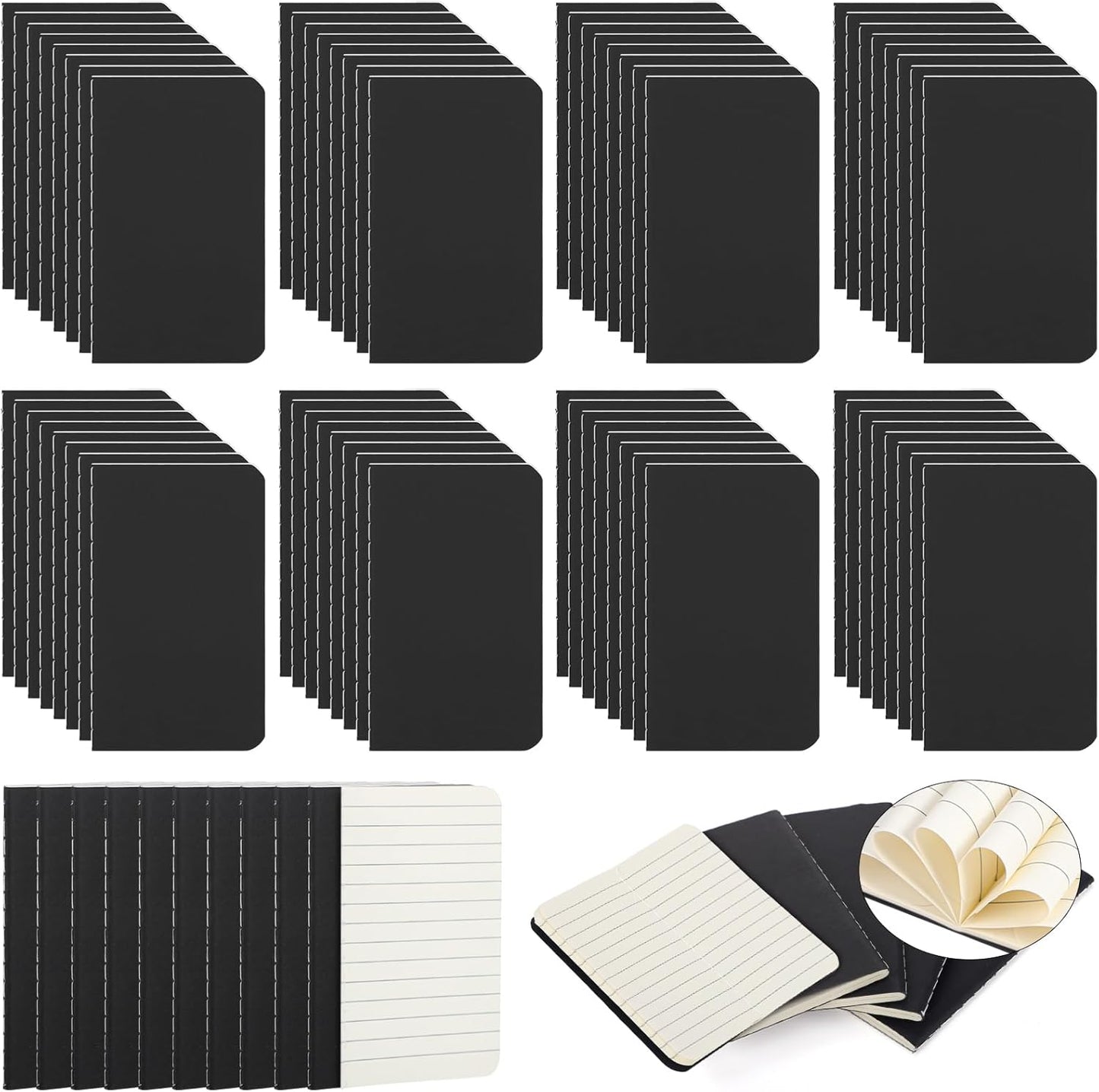 Harloon 100 Pcs Mini Notebooks Bulk Small Pocket Notepads Blank Lined Wallet Memos Journals for Students Employee Traveler Classroom Office Supplies, 4 x 2.5 Inches(Black)