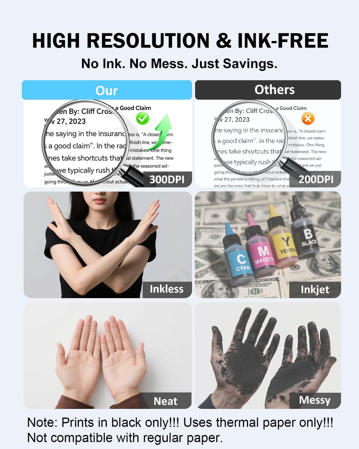 iDPRT Inkless Portable Printer for Travel, 300DPI Wireless Thermal Printer Support 8.5 x 11 Inch US Letter, A4, Small Bluetooth Printers Compatible with iOS, Android Laptop for Office Car Home, Grey