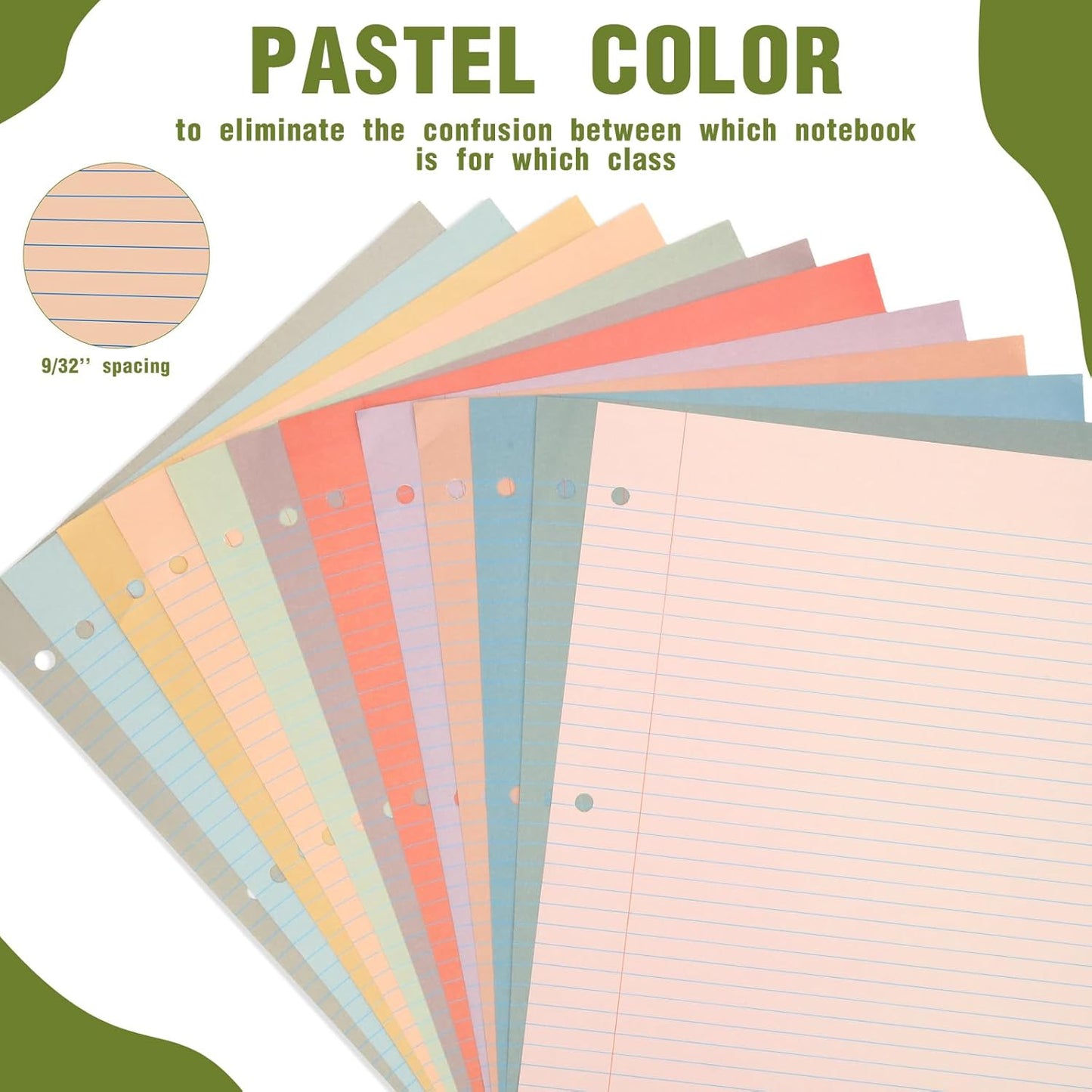 PerKoop 600 Sheets Colored Loose Leaf Paper 8.5" x 11" college ruled Lined 3 Hole Punched notebook Filler Paper for 3 Ring Binders Office School Supplies (Retro Color)