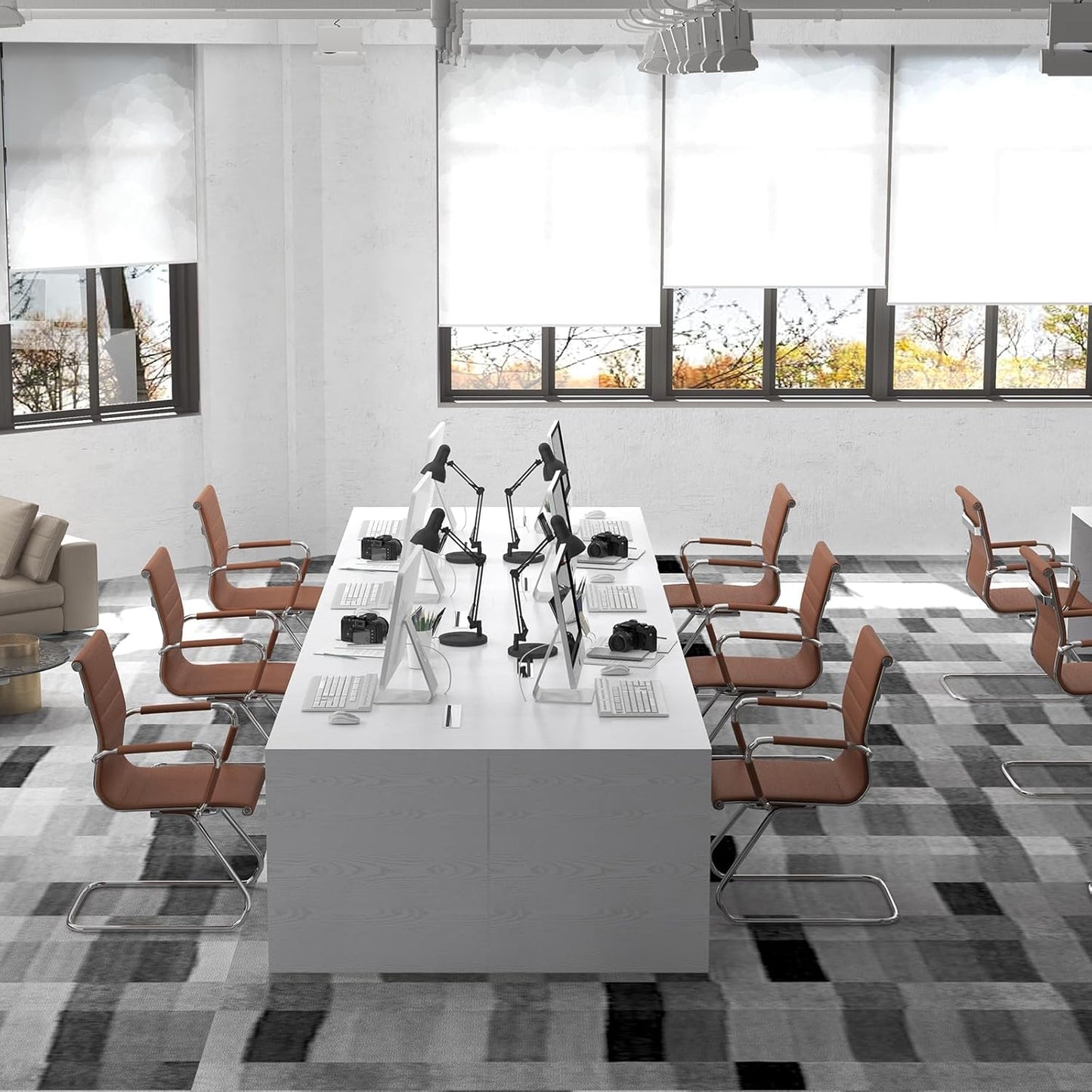 Office Desk Chair No Wheels Set of 4 PU Leather Computer Chairs Mid Back Guest Chairs for School Reception Conference Waiting Room, Cafe