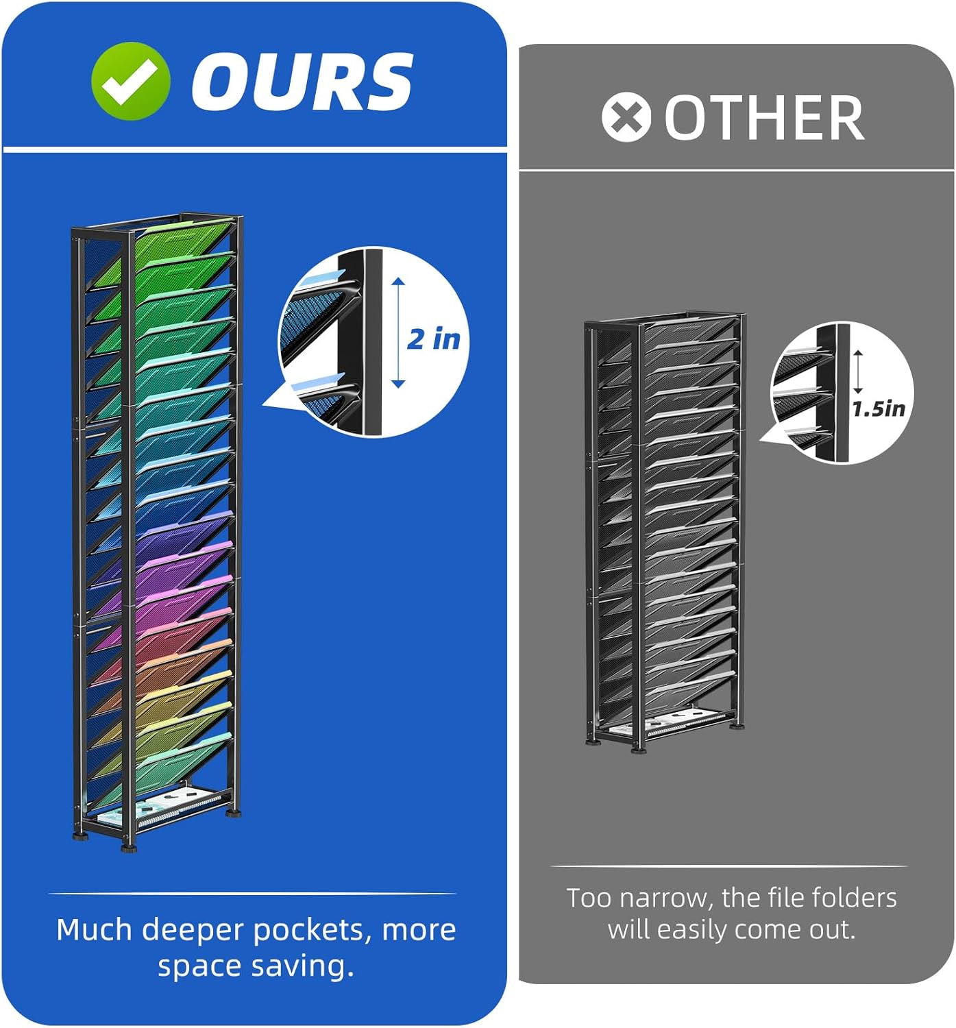 Simple Trending Wall File Organizer, 18-Tier Mesh Hanging Paper Document Folder Holder, Desktop Metal Files Storage Rack for Office and Home, Black