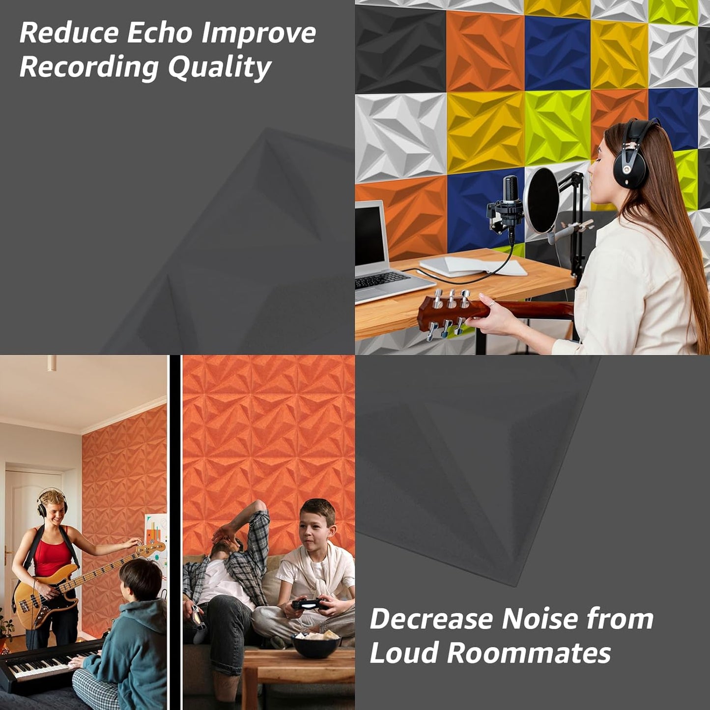 Art3dwallpanels Acoustic Panels 20 Pack Soundproof Wall Panels Sound Dampening Panels, 3D Wall Panels Sound Absorbing Panels, 12" X 12", Orange Red with Tape