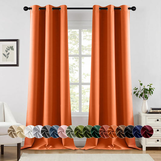 MIULEE Orange Blackout Curtains for Bedroom Living Room 90 Inches Long 2 Panels, Thermal Insulated Room Darkening Fall Drapes Solid Grommet Noise Reduction Light Blocking Window Treatments 40x90 Inch