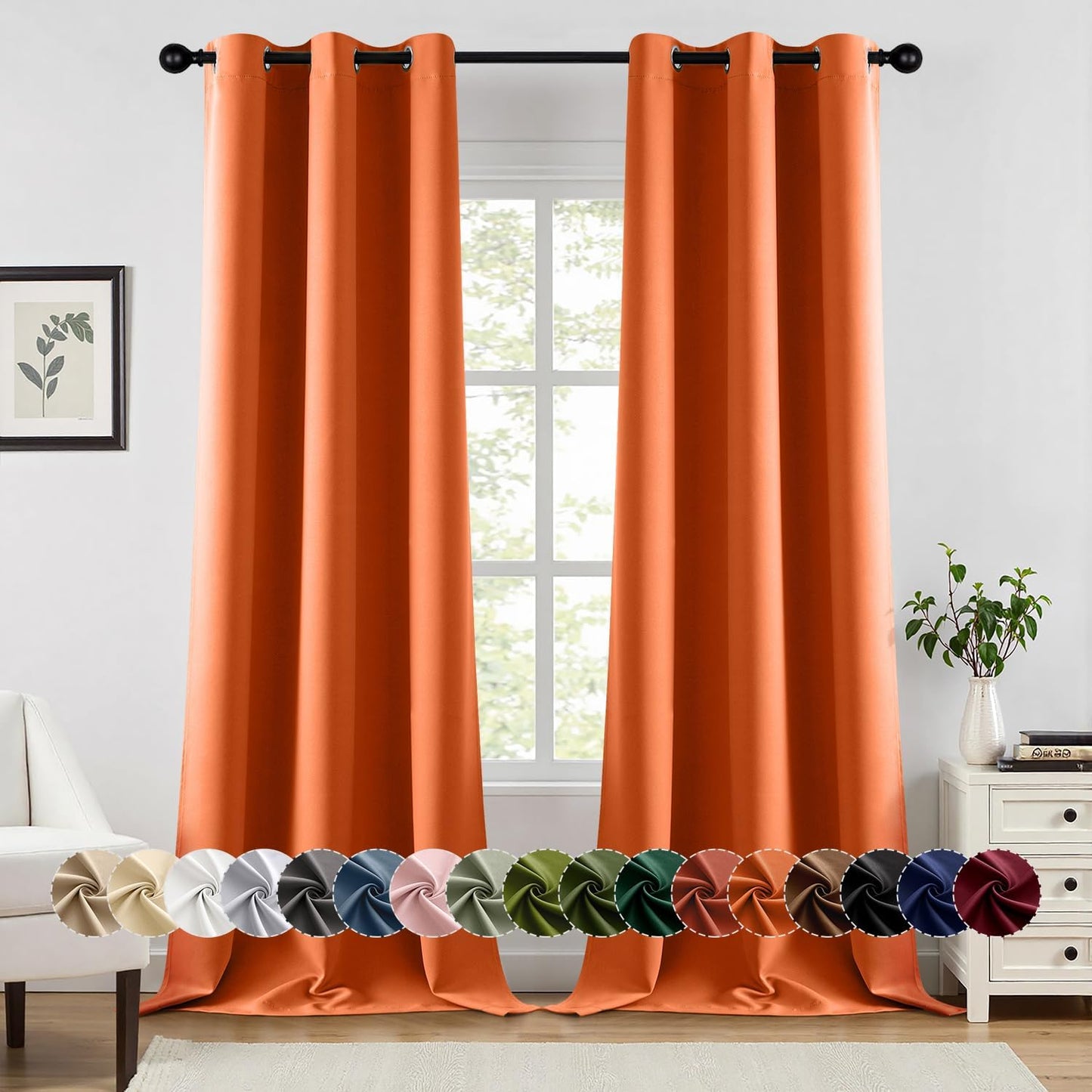 MIULEE Orange Blackout Curtains for Bedroom Living Room 96 Inches Long 2 Panels, Thermal Insulated Room Darkening Fall Drapes Solid Grommet Noise Reduction Light Blocking Window Treatments 40x96 Inch