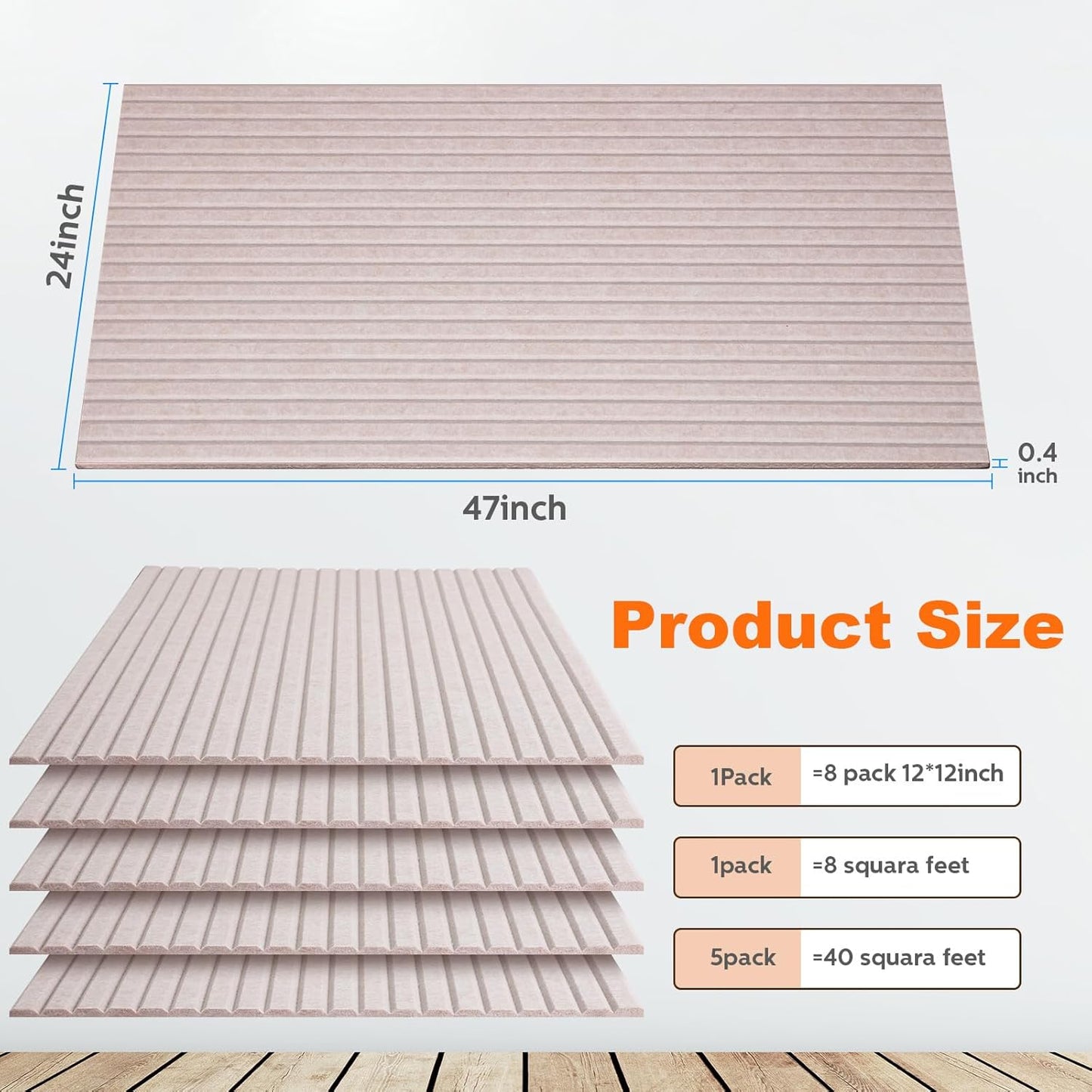 Woanger 5 Pack Large Acoustic Panels 47x24x0.4 Inch Sound Dampening Panels Self-Adhesive Noise Absorbing Sound Proof Wall for Echo Absorption for Home Studio Office Game Room(Camel Color)