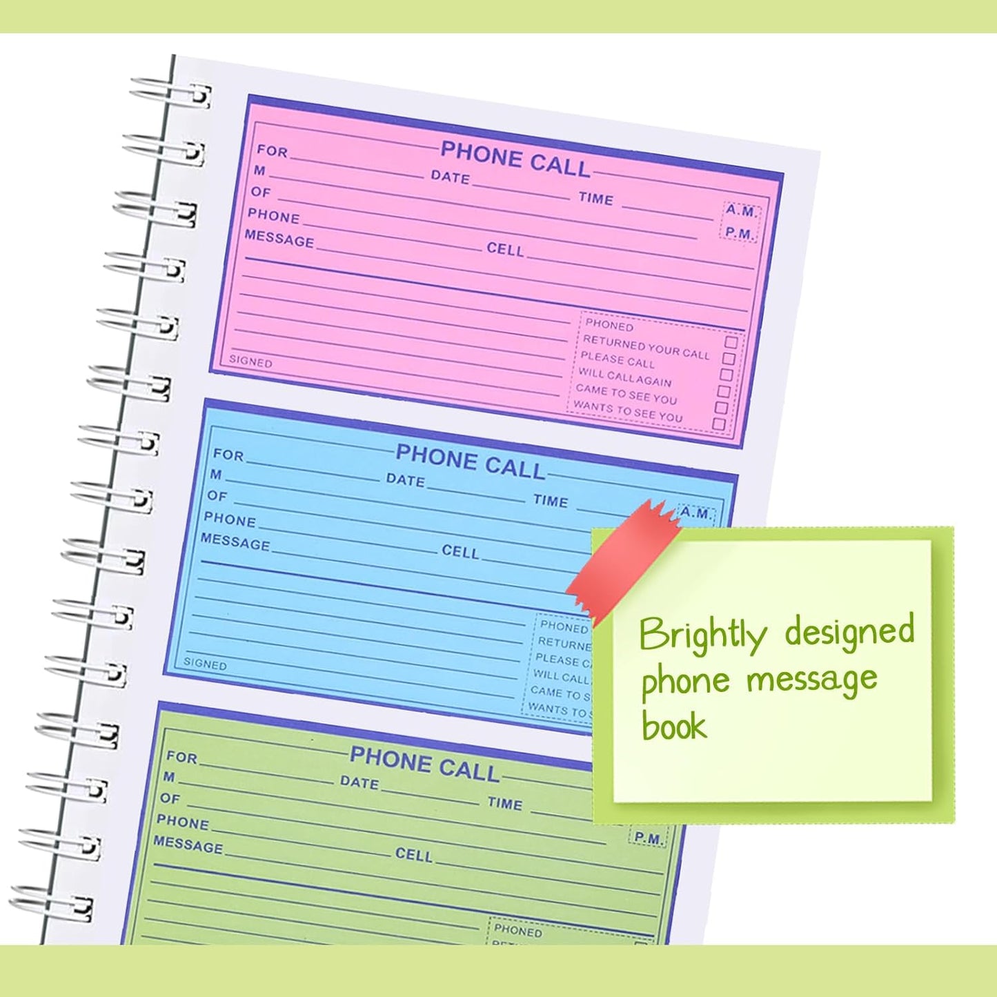 12 Pcs Spiral Bound Phone Message Book for Business Office, 5 1/2" x 11"2 PartTelephone Message Pads with Carbon Copy, Colorful Carbonless Duplicate Call Log Book